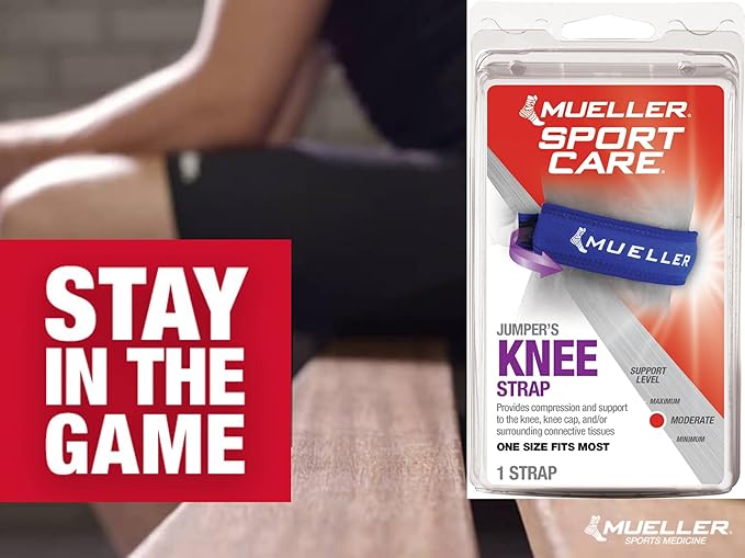 MUELLER Sports Medicine Jumper's Knee Single Strap, Knee Pain Relief Support for Men and Women, Ideal for Osgood-Schlatter's, Runner's Knee, Patellar Tendinitis, One Size