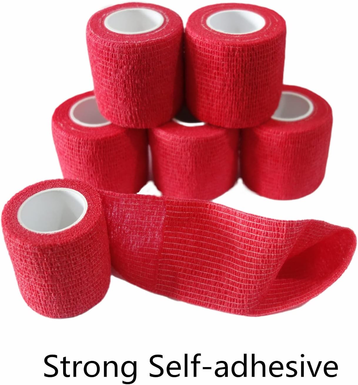 6 Pack 2" x 5 Yards Self Adhesive Bandage Wrap Breathable Cohesive Vet Wrap for Pets, Elastic Self-Adherent Tape for Sports, Wrist, Ankle (Red)