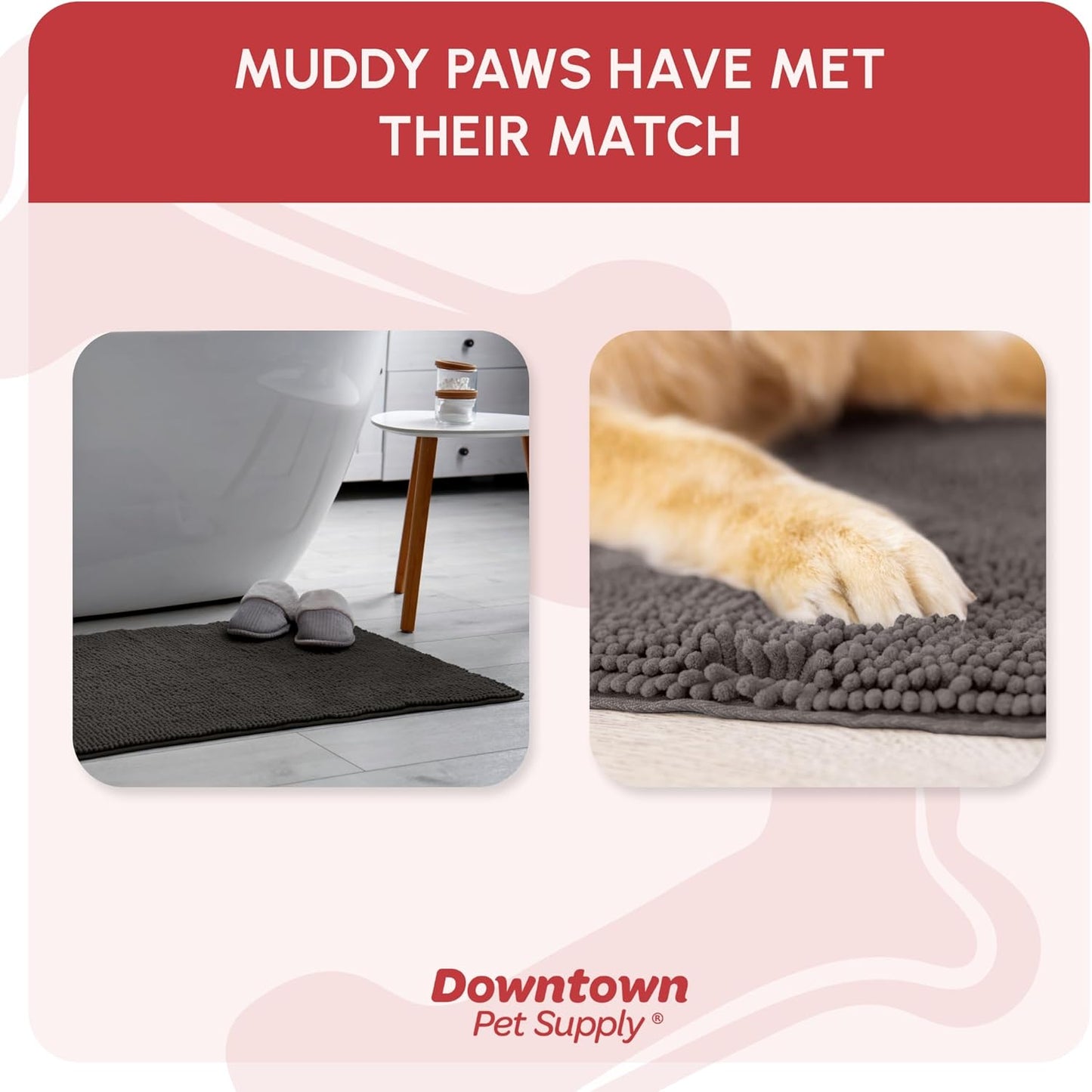 My Doggy Place Microfiber Dog Mat for Muddy Paws, 36" x 26" Ash - Absorbent and Quick-Drying Dog Paw Cleaning Mat, Washer and Dryer Safe - Non-Slip Rubber Backed Dog Floor Mat, Large