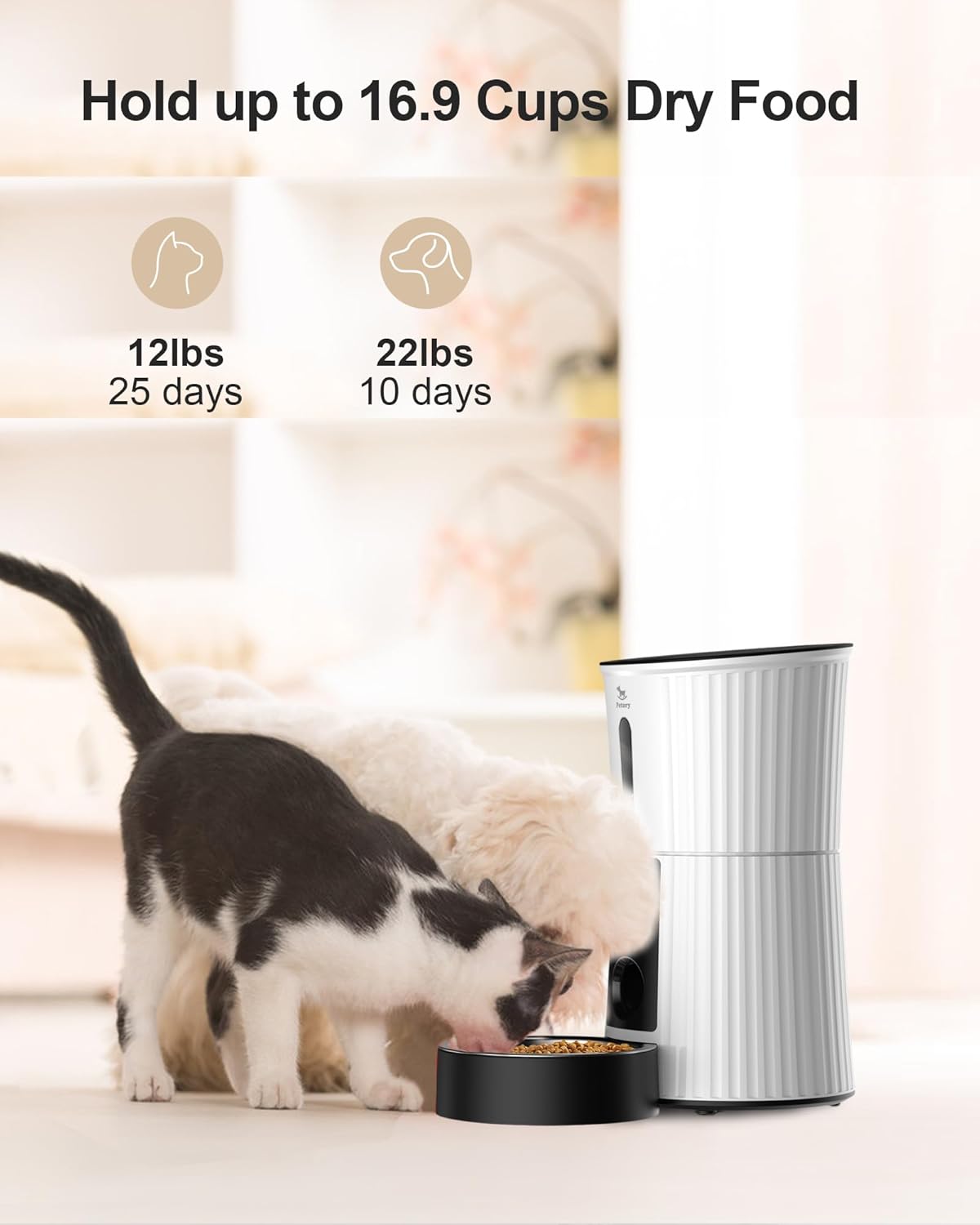 Petory Automatic Cat Feeders Wi-Fi - 4L Dry Food Dispenser for Cats and Dogs 10 Meals per Day Smart Pet Feeder with Desiccant Bag Dual Power Supply 10S Voice Recorder
