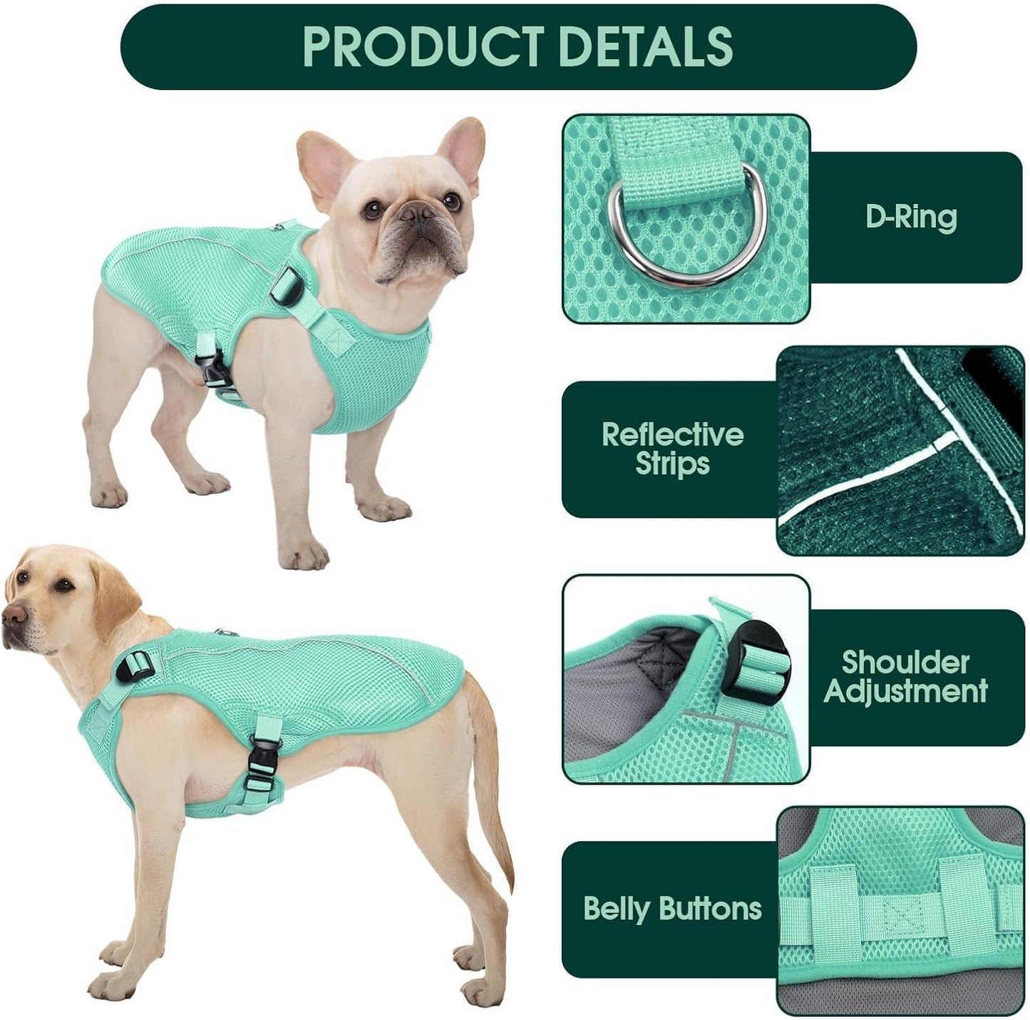 Kuoser Dog Cooling Vest, Puppy Cooling Coat,Breathable Cool Coat for Medium Dogs, Pet Jackets Reflective Summer Essentials Green M