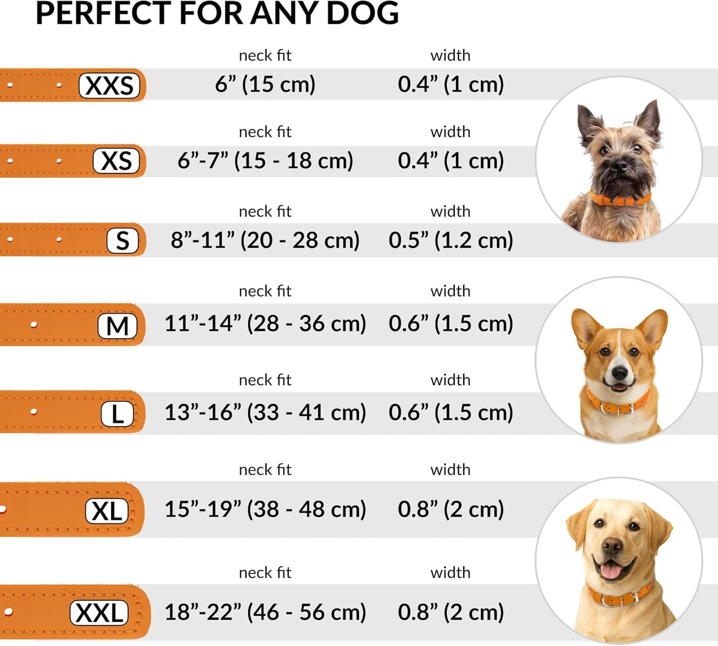 CollarDirect Rolled Leather Dog Collar, Soft Padded Round Puppy Collar, Handmade Genuine Leather Collar Dog Small Large Cat Collars 13 Colors (6-7 Inch, Orange Textured)