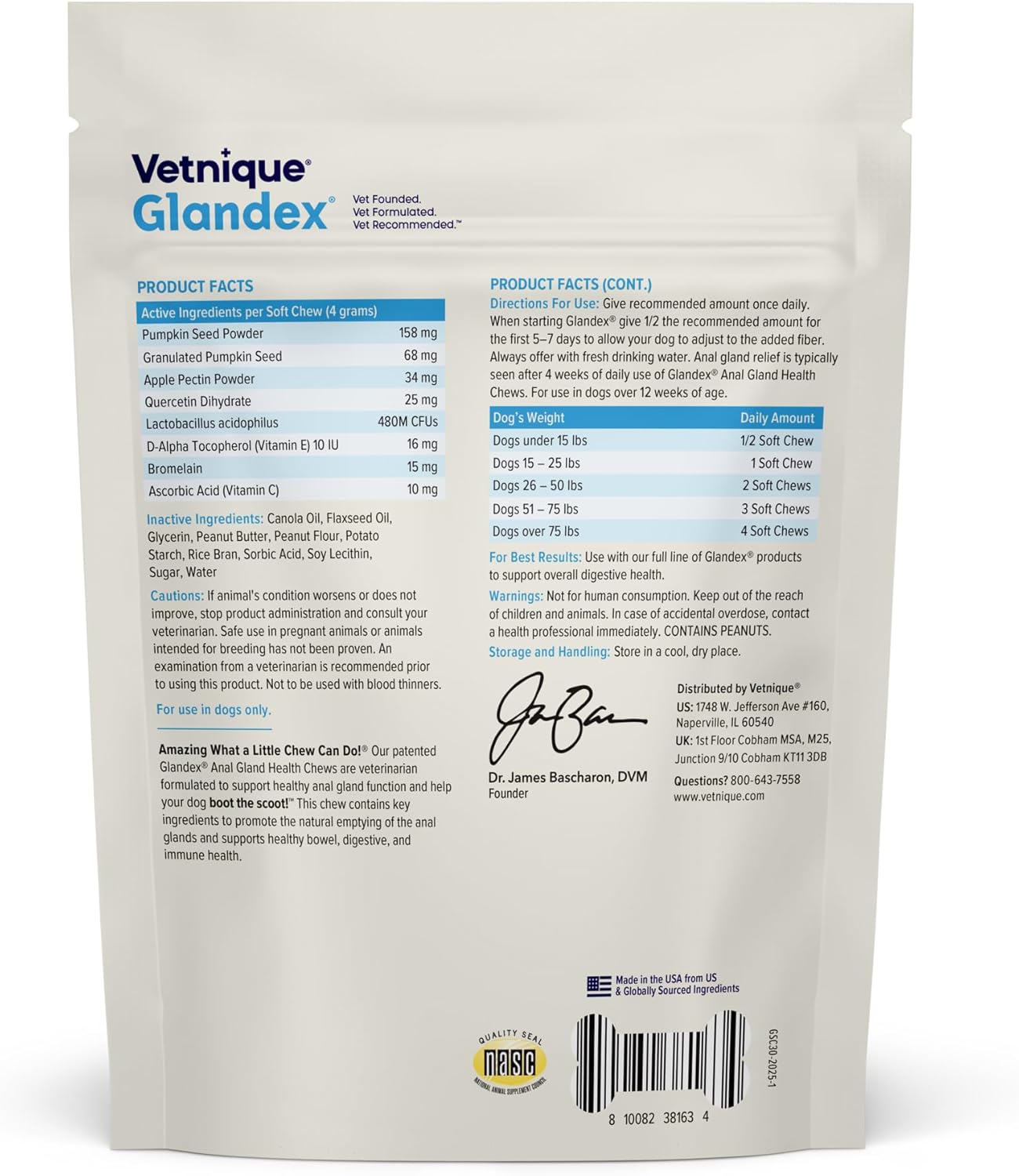 Vetnique Labs Glandex Anal Gland Soft Chew Treats with Pumpkin for Dogs Digestive Enzymes, Probiotics Fiber Supplement for Dogs Boot The Scoot (Peanut Butter Chews, 30 Count)