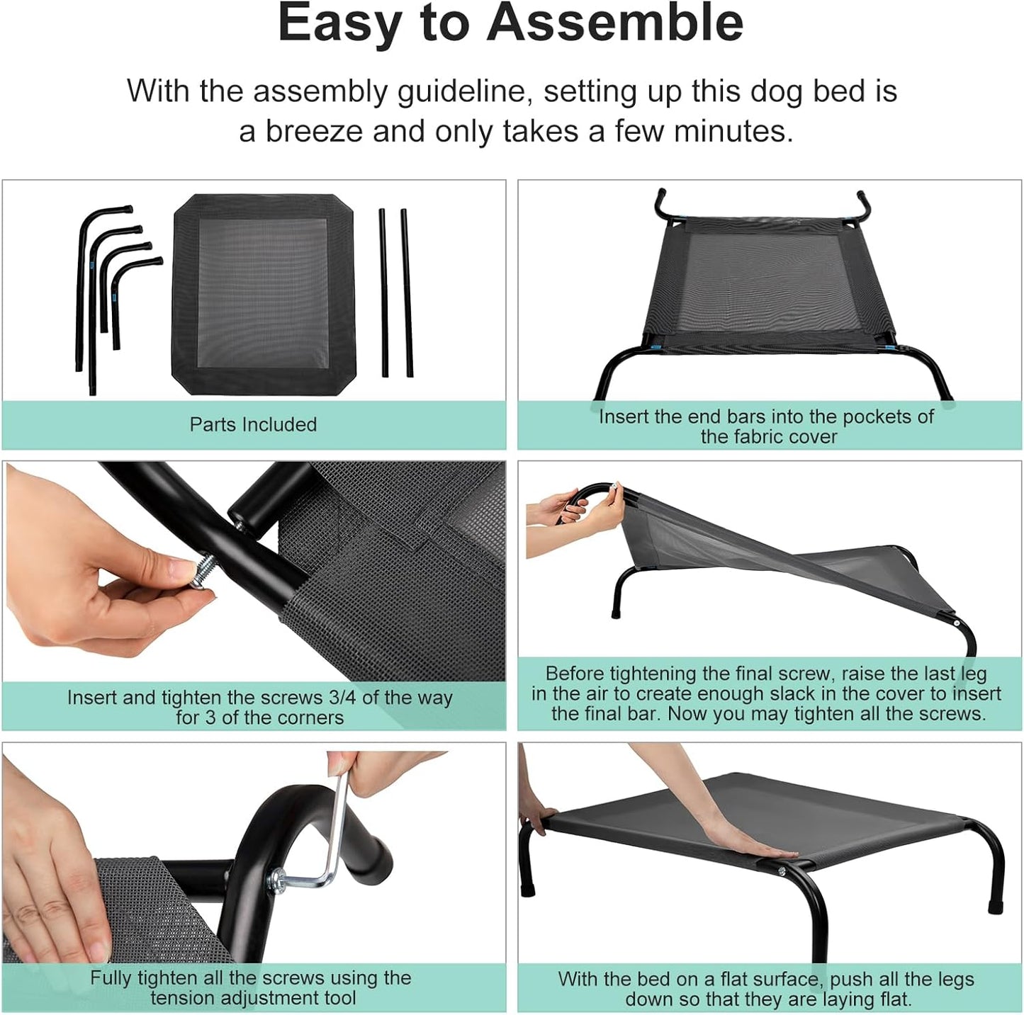 Cooling Elevated Dog Bed for Extra Large Dogs with Non-Slip Floor Protectors & Breathable Mesh, XL Raised Indoor & Outdoor Dog Cot Hammock, 54" L x 35.5" W x 8" Th, X-Large, Green