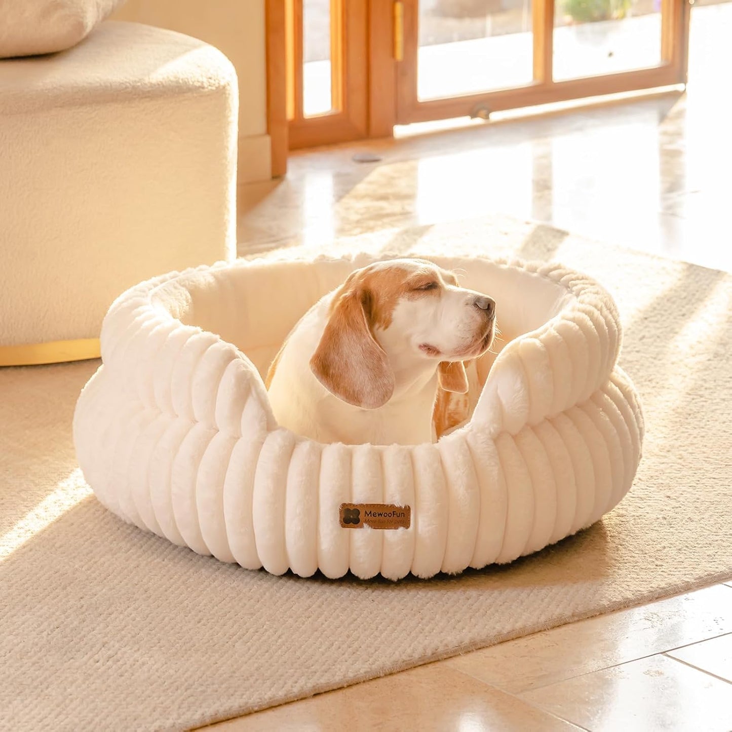 MEWOOFUN Dog Bed for Medium Dogs, Washable Large Cat Beds for Indoor Cats, Donut Pet Bed for Dogs and Cats with Anti-Slip Bottom (Beige, 27"x27"x10")