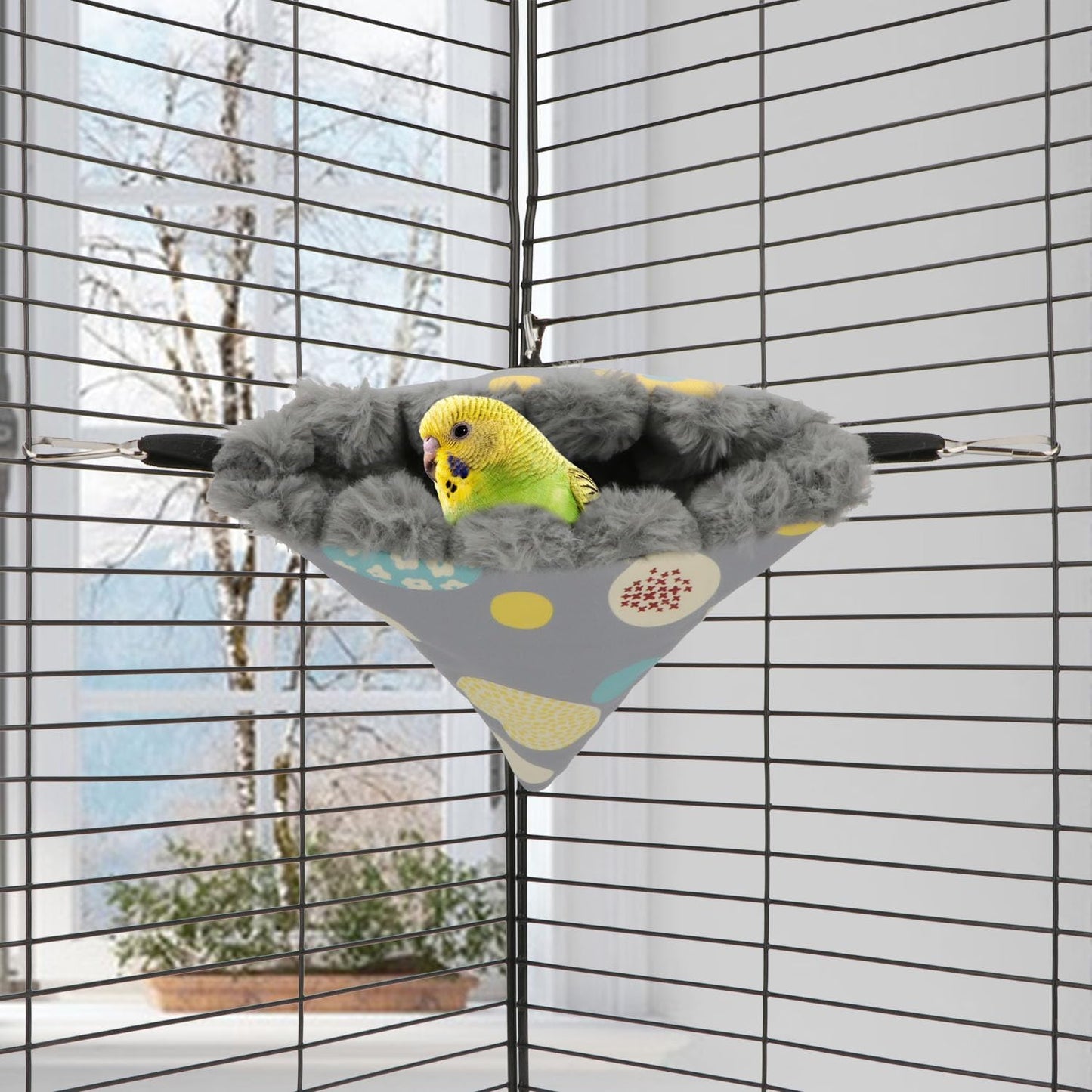 Wontee Bird Nest House Winter Warm Hanging Hammock Bird Bed Snuggle Hut for Parakeets Budgies Caique Conures Cockatiels (Small, Grey)