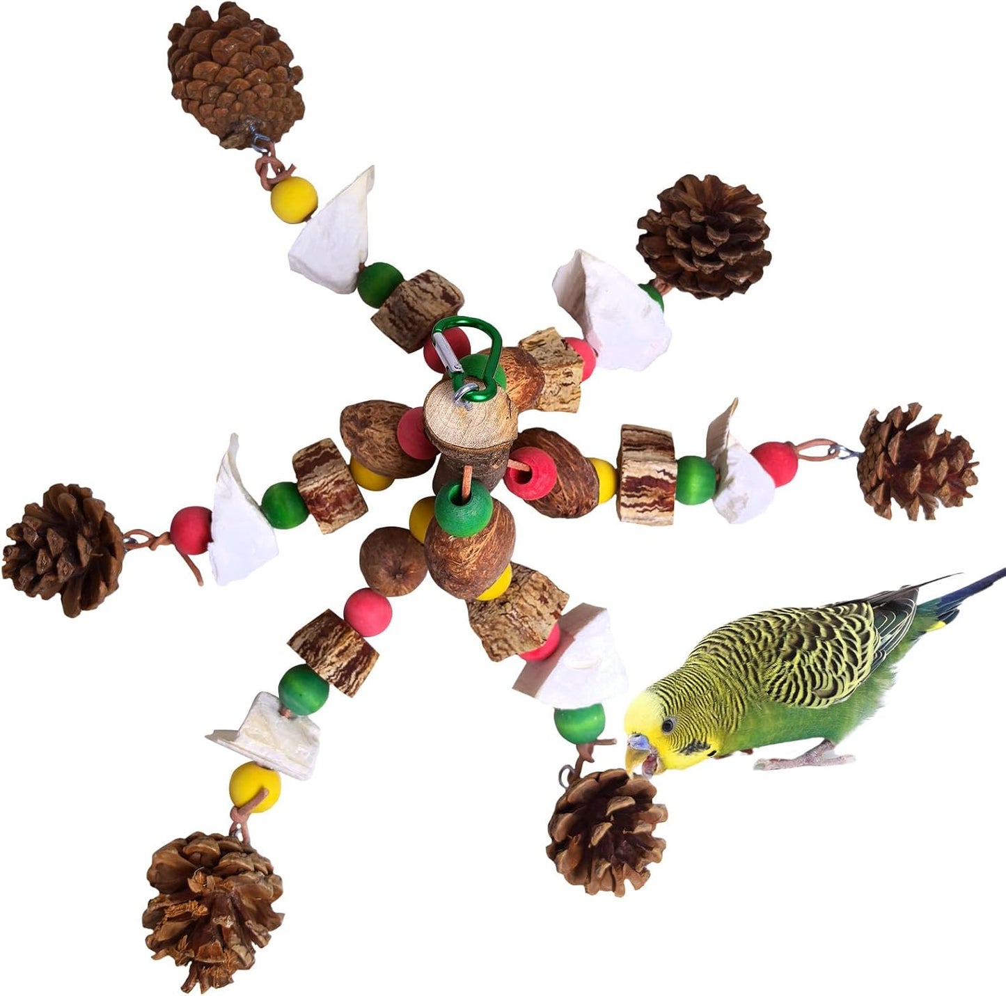 kathson Parrot Chew Toys, Medium Size Natural Wooden Bird Toys with Colorful Blocks, Hanging Bird Cage Accessories for Cockatiels, Conure, Cockatoos, 2 Pack (Style B)