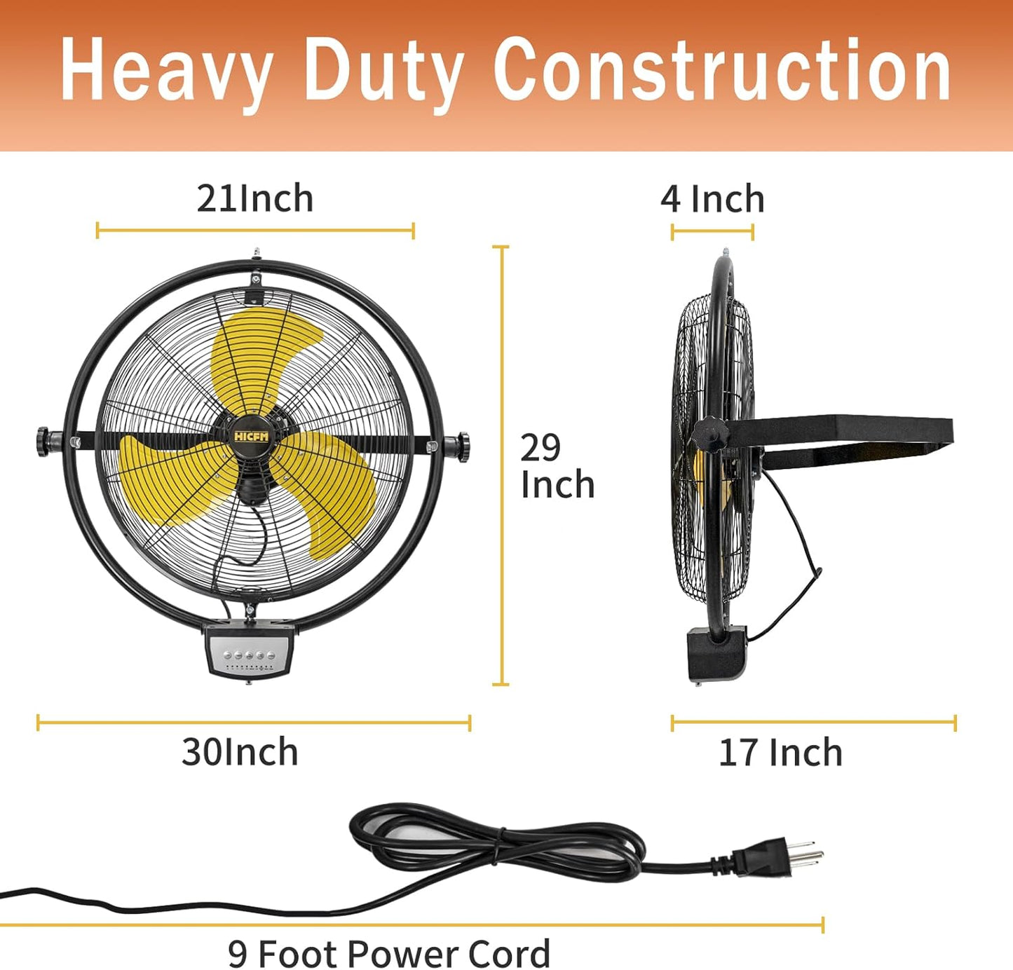 HiCFM 5000 CFM 20" Remote Control Wall Mount Fan, 3-Speed High Velocity Oscillating Wall Fans with Timer, Industrial Heavy Duty Wall-mounted Fan for Covered Patio, Gazebo, and Garage, UL Listed