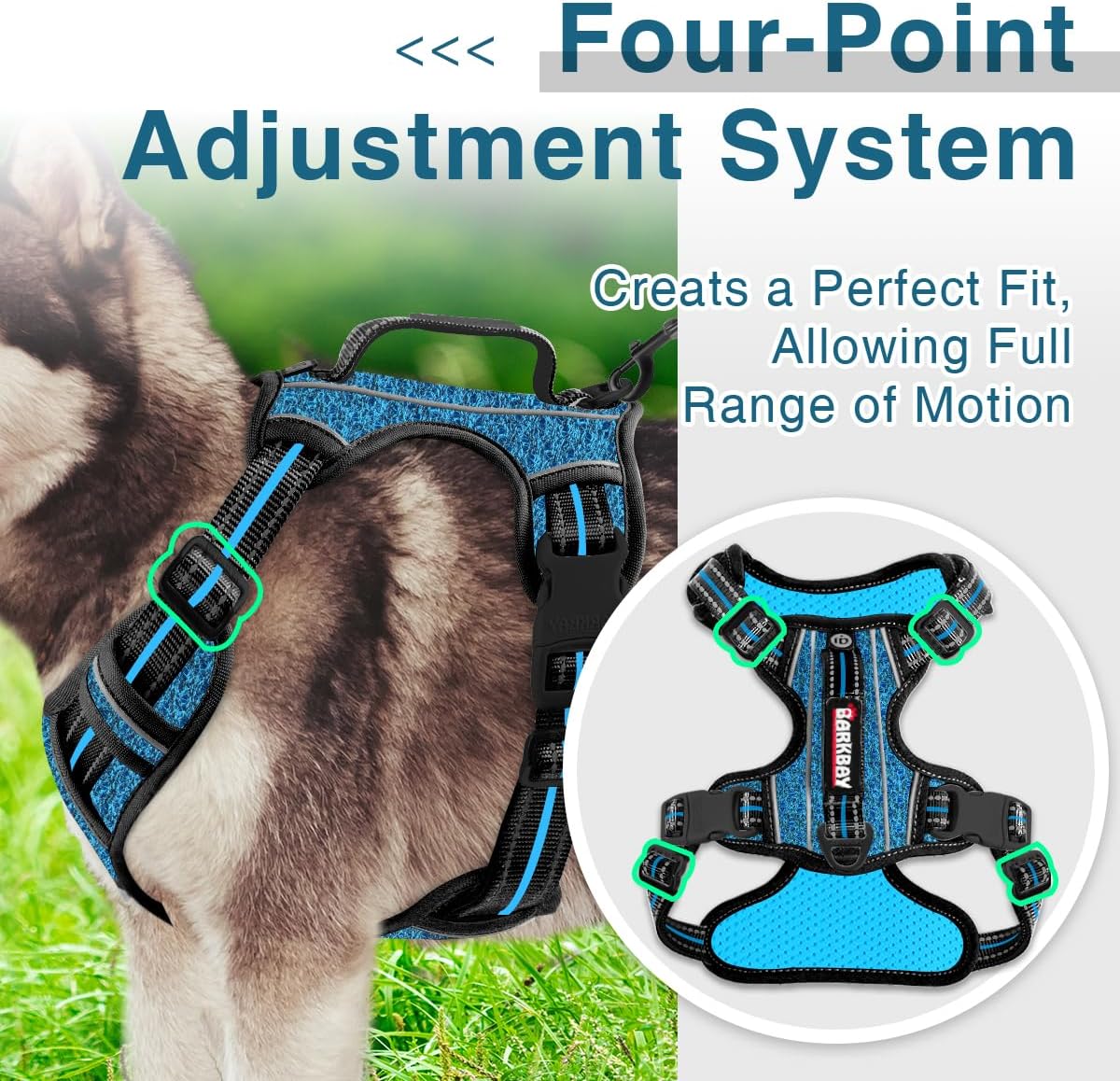 BARKBAY Dog Harness No Pull with ID Tag Pocket - Heavy Duty, Reflective, Easy Control for Large Dogs(Blue/Black,L)