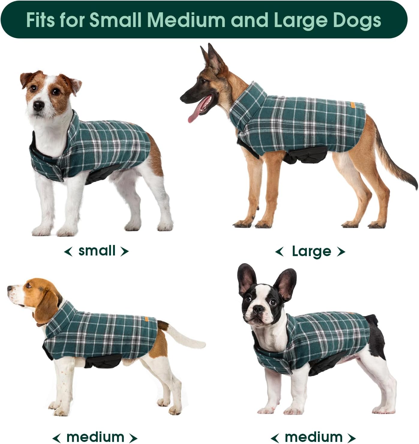 Kuoser Waterproof Dog Coat, Reversible Dog Jacket for Medium Dogs, Adjustable Durable Doggie Winter Coat Warm Puppy Cold Weather Apparel from Small to Large Breed, Green M