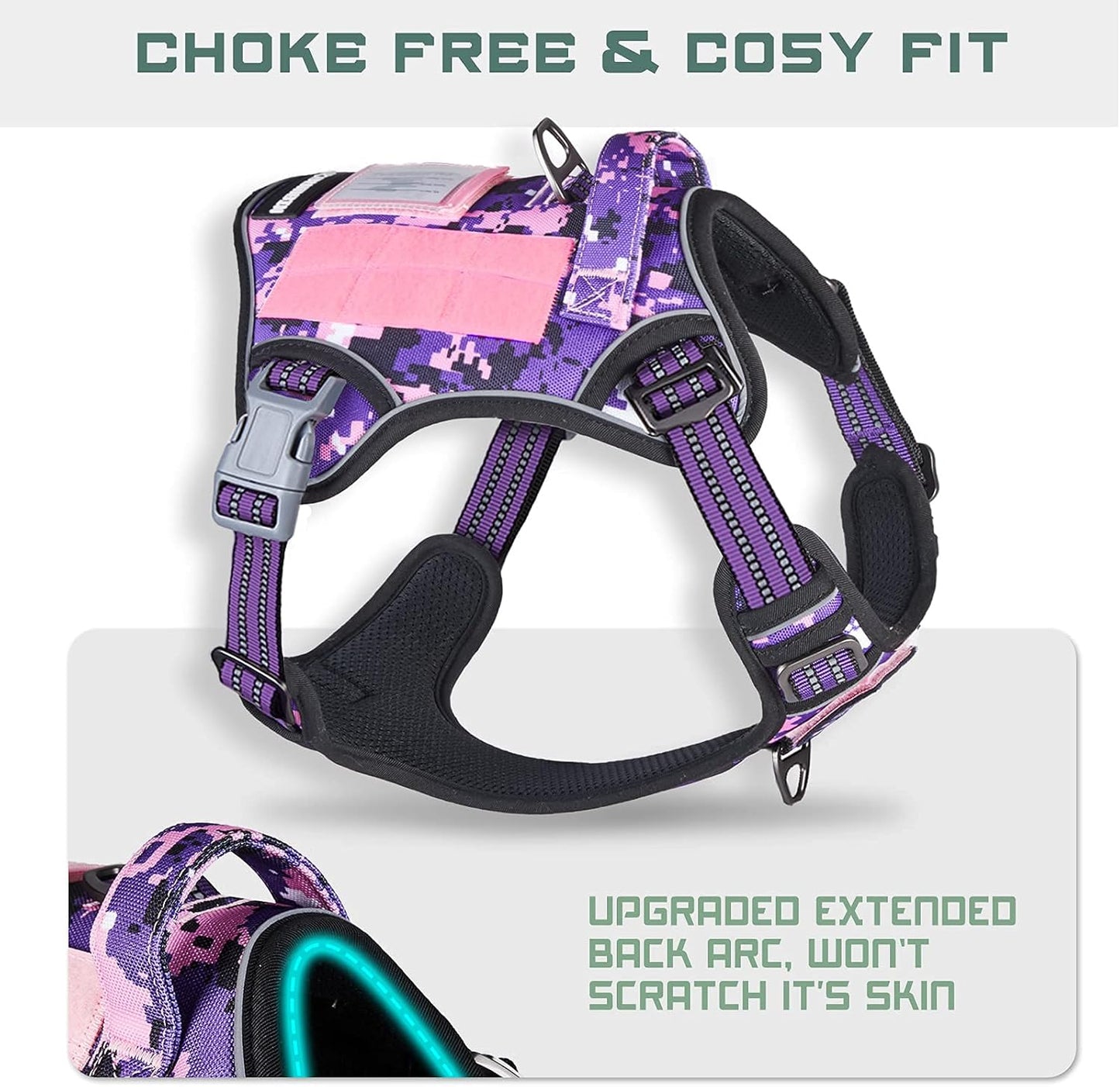 BUMBIN Tactical Dog Harness for Small Dogs No Pull, Famous TIK Tok No Pull Puppy Harness, Fit Smart Reflective Pet Walking Harness for Training, Adjustable Dog Vest Harness with Handle Purple Camo S