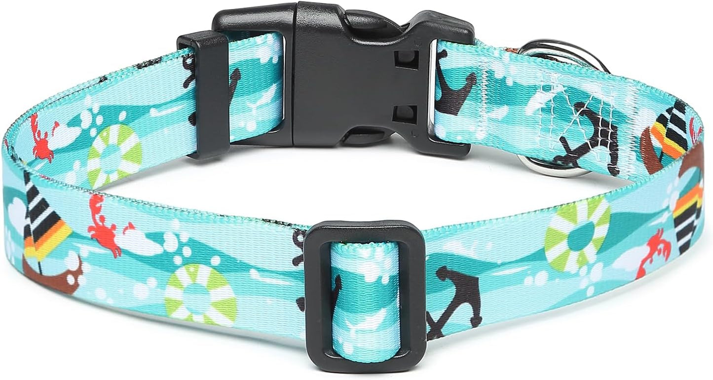 Mercano Adjustable Dog Collar - Special Design Patterns, Soft Nylon Comfortable Durable Pet Collar for Small Medium Large Dogs (S, Sail)