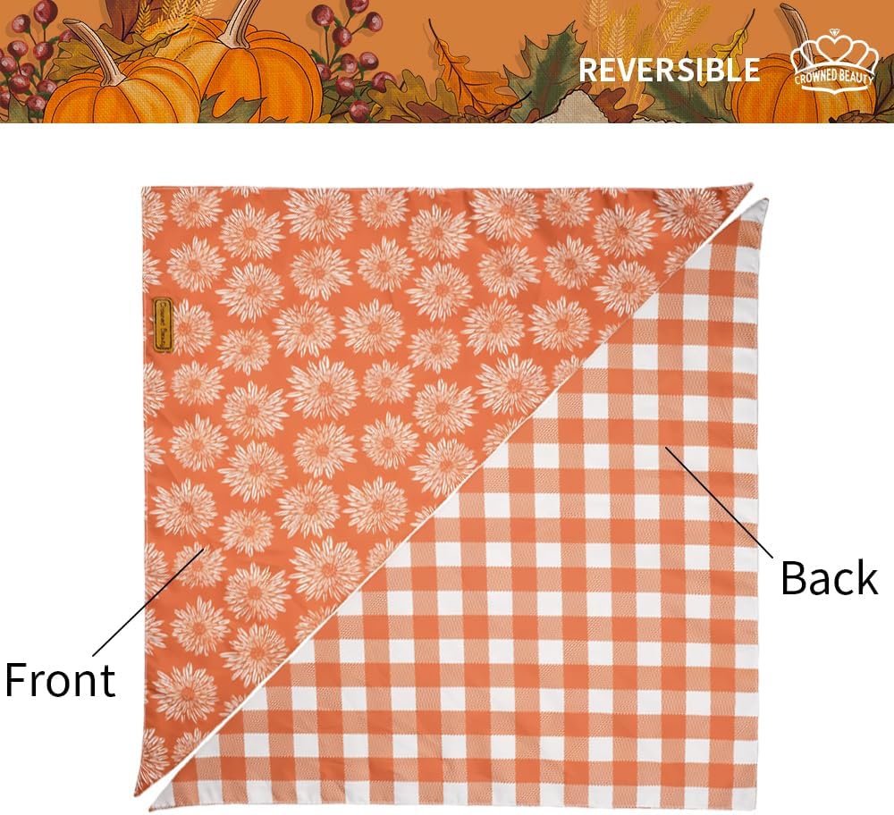 CROWNED BEAUTY Fall Dog Bandanas Reversible 2 Pack, Daisy Set, Buffalo Plaid Polka Dots Adjustable Triangle Scarves for Medium Large Extra Large Dogs Girl Boy Pets Orange DB64-L