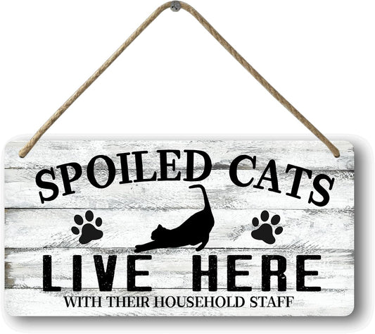 Cat Wall Decor For Cat Lovers Hanging Wood Cat Home Decor Fall Cat Wooden Sign Cat Christmas Decor Spoiled Cats And Their Staff Live Here Sign Cats Only Signs Cat Welcome People Tolerated Sign 12x6 In
