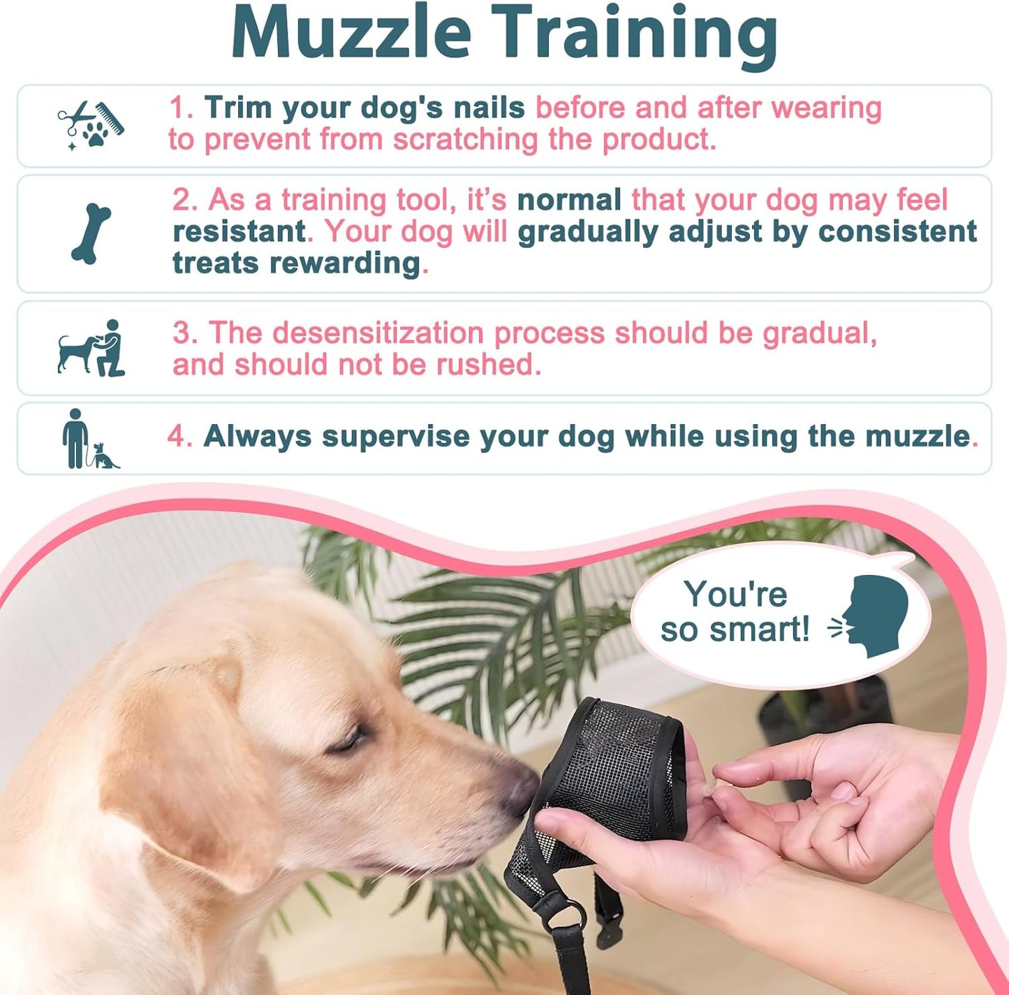 LUCKYPAW Dog Muzzle, Mesh Muzzle for Large Medium Small Dogs, Soft Mouth Guard for Biting Chewing, Breathable Mouth Guard with Adjustable Strap for Training(Hot Pink, S(Snout:7.75"-8.75"))