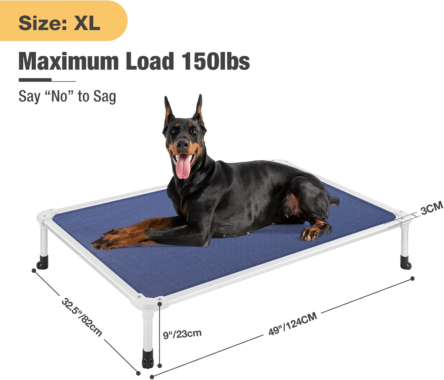 Veehoo Chew Proof Elevated Dog Bed - Cooling Raised Pet Cot - Silver Aluminum Frame and Durable Textilene Mesh Fabric, Unique Designed No-Slip Feet for Indoor or Outdoor Use, Blue, X-Large, CWC2003