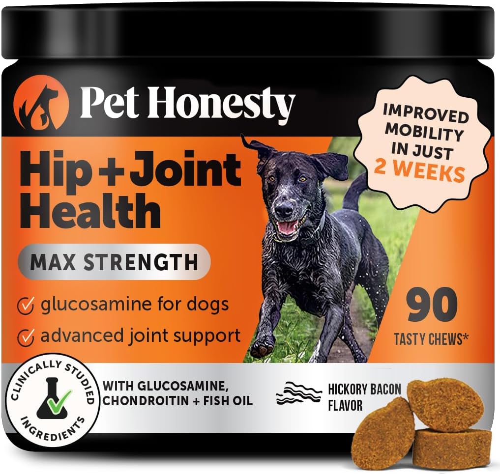 Hip & Joint Health Max Strength - Natural Joint Supplement for Dogs Chews - Glucosamine, Omega-3s, Chondroitin, Green Lipped Mussel - Help Improve Mobility, May Reduce Discomfort (90 ct)