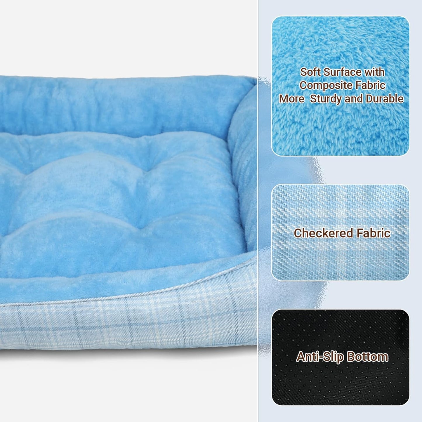 MIHIKK Rectangle Dog Beds for Large Dogs & Cats, Orthopedic Sleeping Pet Bed for Couch with Durable Puppy Cuddler and Anti-Slip Bottom Machine Washable 34 * 24 Inch (Blue)