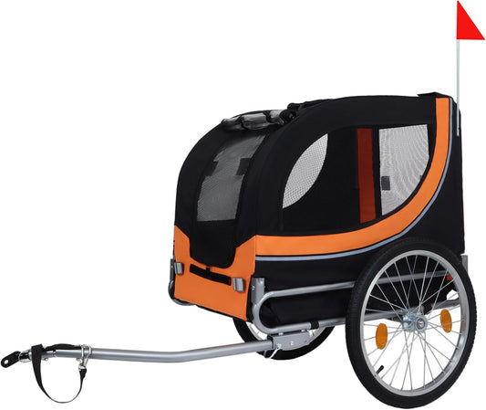 Blue-Grey Large Folding Bike Trailer for Dogs – Heavy-Duty Steel Frame, 66LB Capacity Pet Carrier for All-Terrain Cycling, Jogging & Camping Adventures!