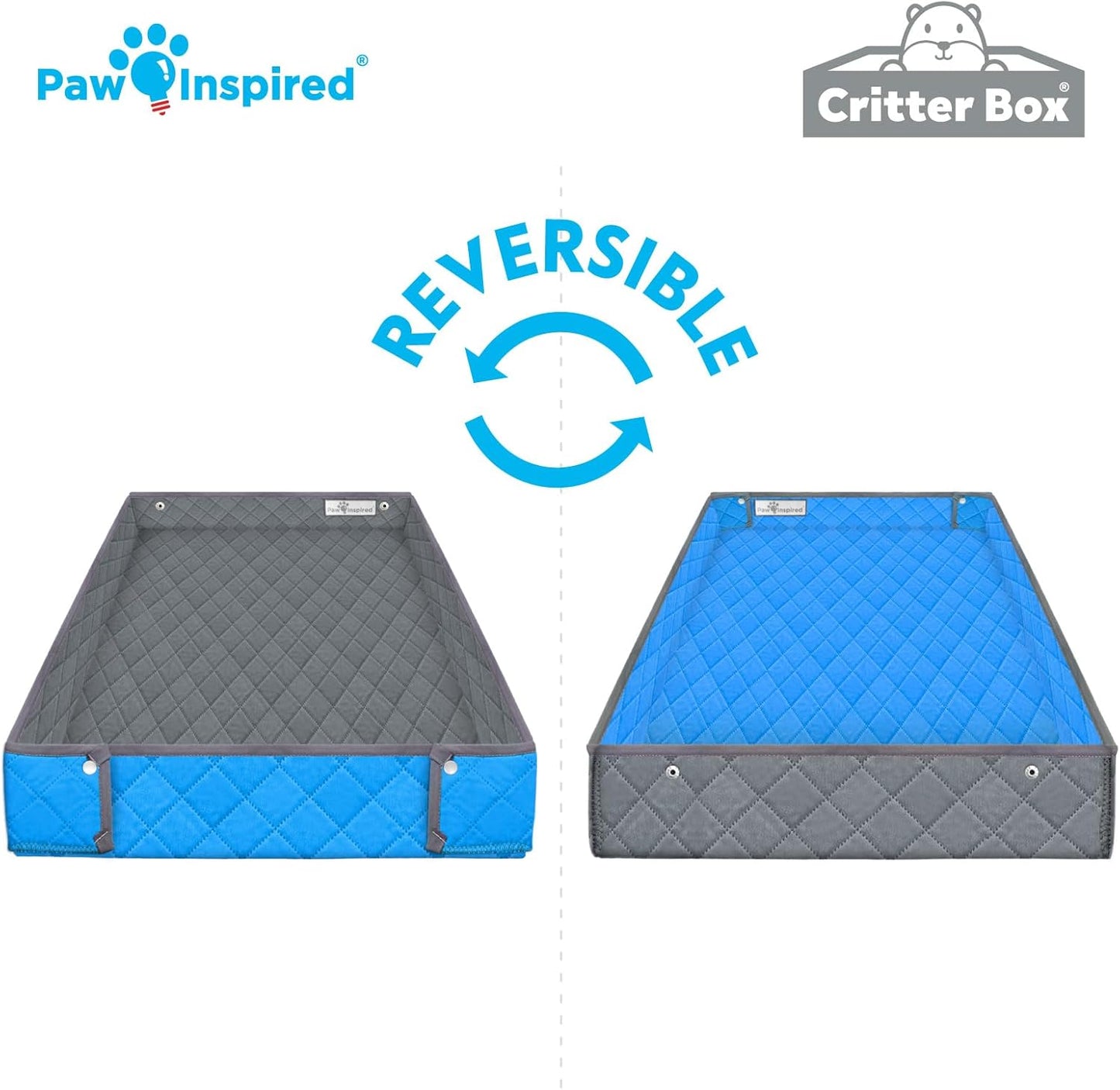 Paw Inspired Critter Box Washable Cage Liner, Reversible Fleece Bedding with Raised Sides for Guinea Pigs and Other Small Animals (Midwest, Gray/Blue)