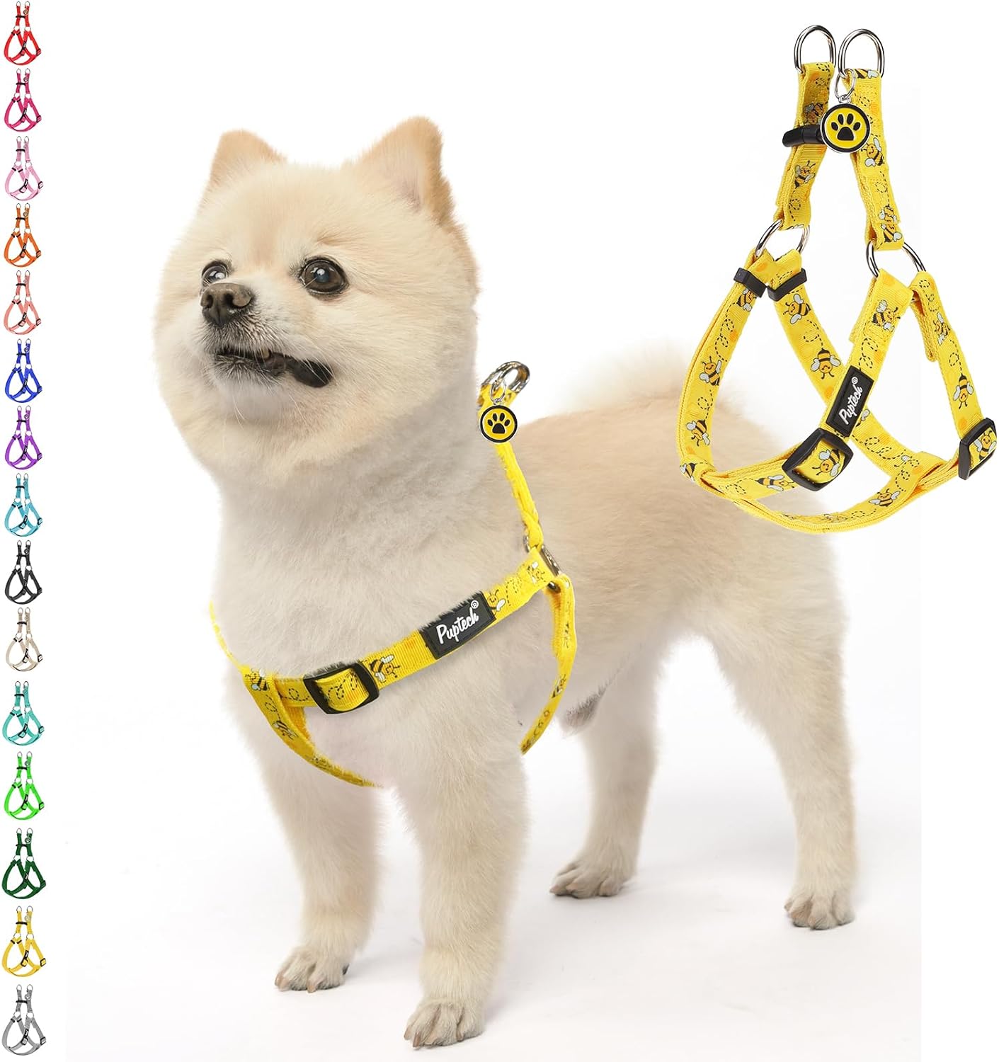 PUPTECK No Pull Dog Harness Soft Adjustable Basic Nylon Step in Puppy Vest Outdoor Walking with ID Tag, Yellow Bee, S