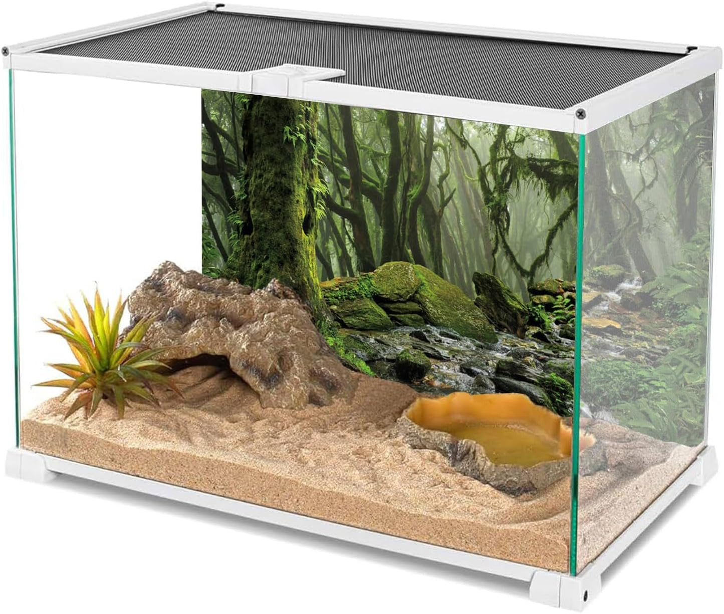 AWERT Foggy Forest Terrarium Background Stream Green Huge Tree Reptile Habitat Tropical Rainforest Aquarium 24x16 inches, 24x16in 60x40cm