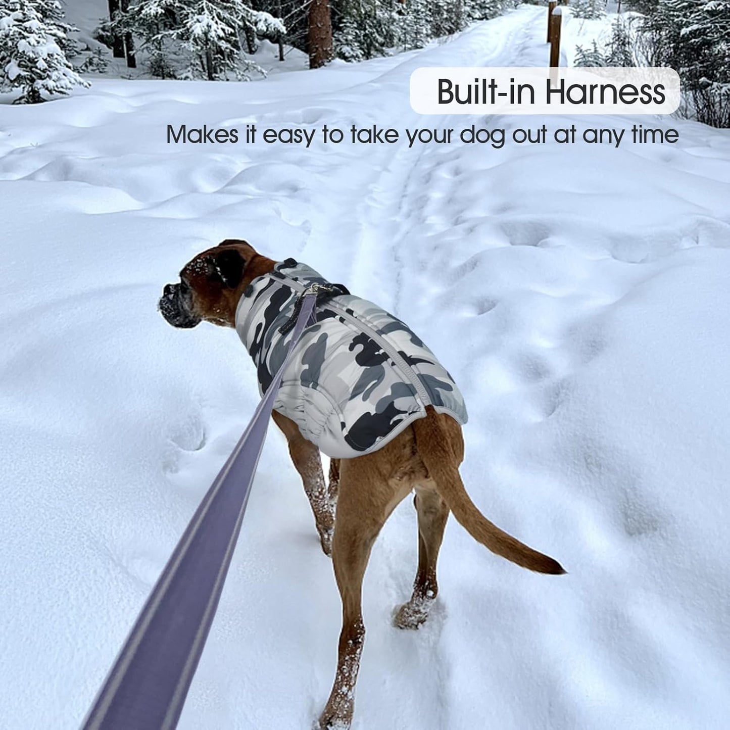 FUAMEY Dog Coat for Small Dogs,Waterproof Dog Winter Jacket with Harness Built in Puppy Cold Weather Coats Reflective Pet Vest with Zipper Warm Fleece Dogs Snowsuit Windproof Grey Camo S