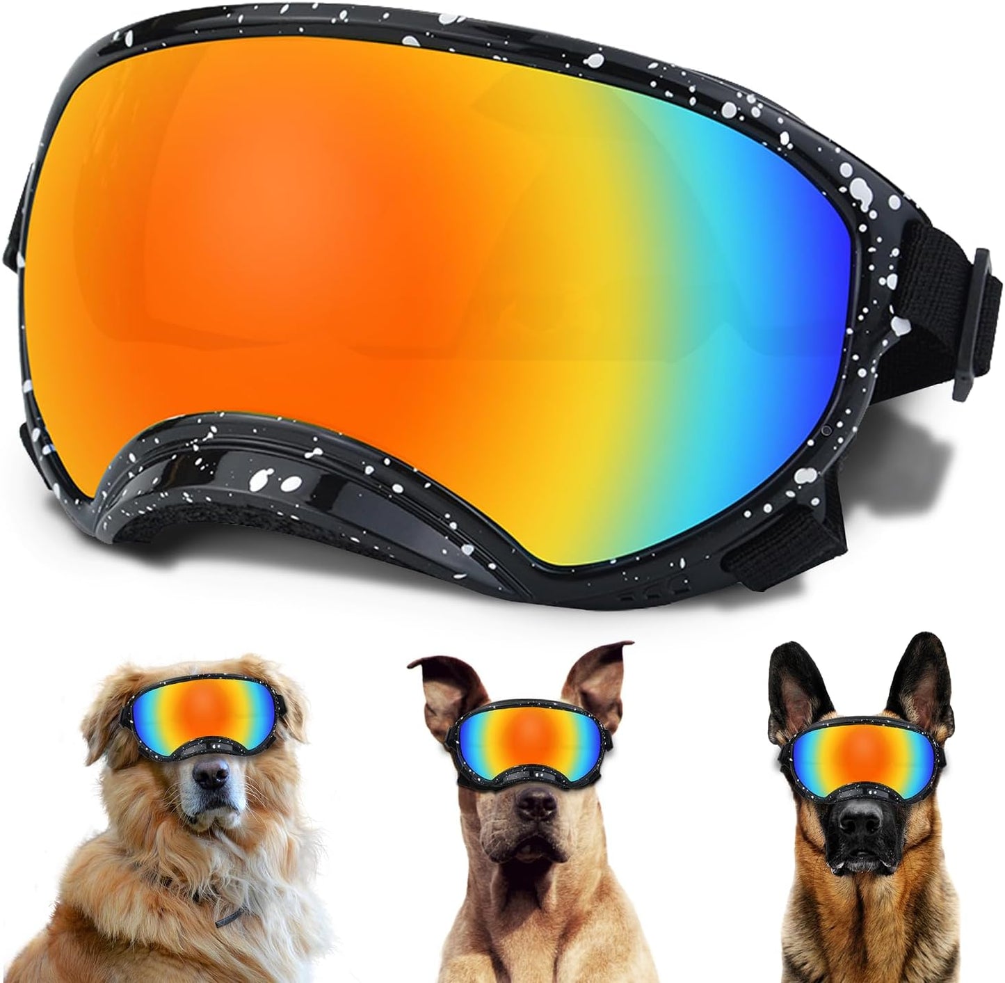 Large Dog Sunglasses with Adjustable Strap UV Protection, Winproof Dog Puppy Sunglasses, Suitable for Medium-Large Dog Pet Glasses, Dogs Eyes Protection，Soft Dog Goggles