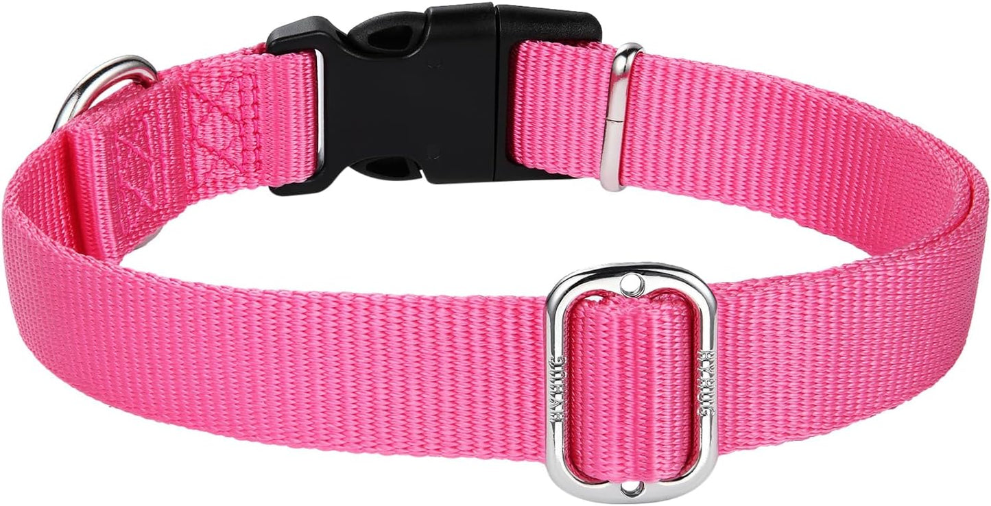 Hyhug Dog Collar with Quick Release Buckle, Nylon Adjustable Durable Cute Pet Collars for Medium Dogs, Boy and Girl(Candy Pink, Medium)
