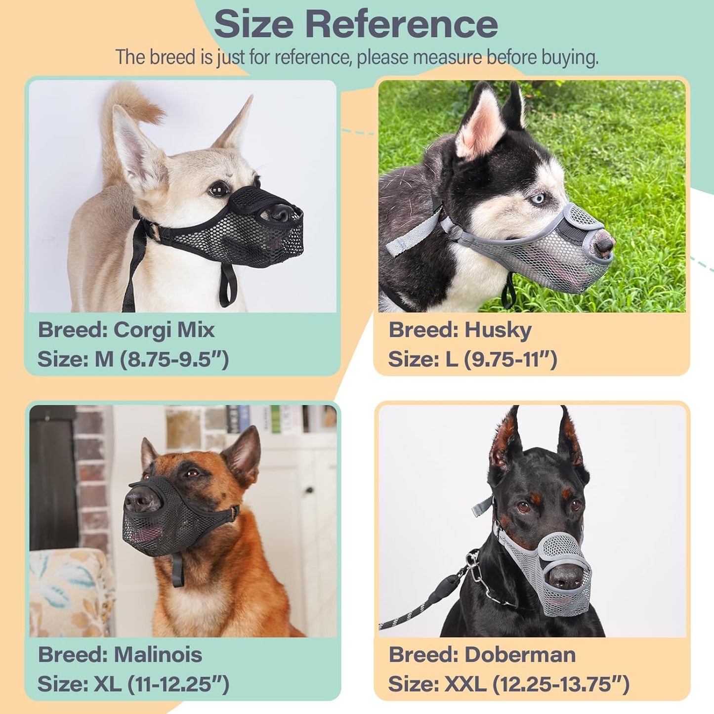 LUCKYPAW Dog Muzzle for Large Medium Small Dogs, Patented Mesh Muzzle to Prevent Biting Chewing Eating, Soft Mouth Guard with Front Opening Design for Drinking Panting (Grey, XS)