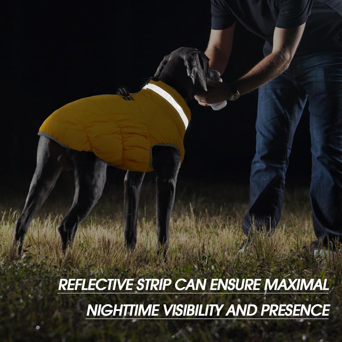 FUAMEY Dog Coat for Large Dogs,Waterproof Dog Winter Jacket with Harness Built in Puppy Cold Weather Coats Reflective Pet Vest with Zipper Warm Fleece Dogs Snowsuit Windproof Yellow L