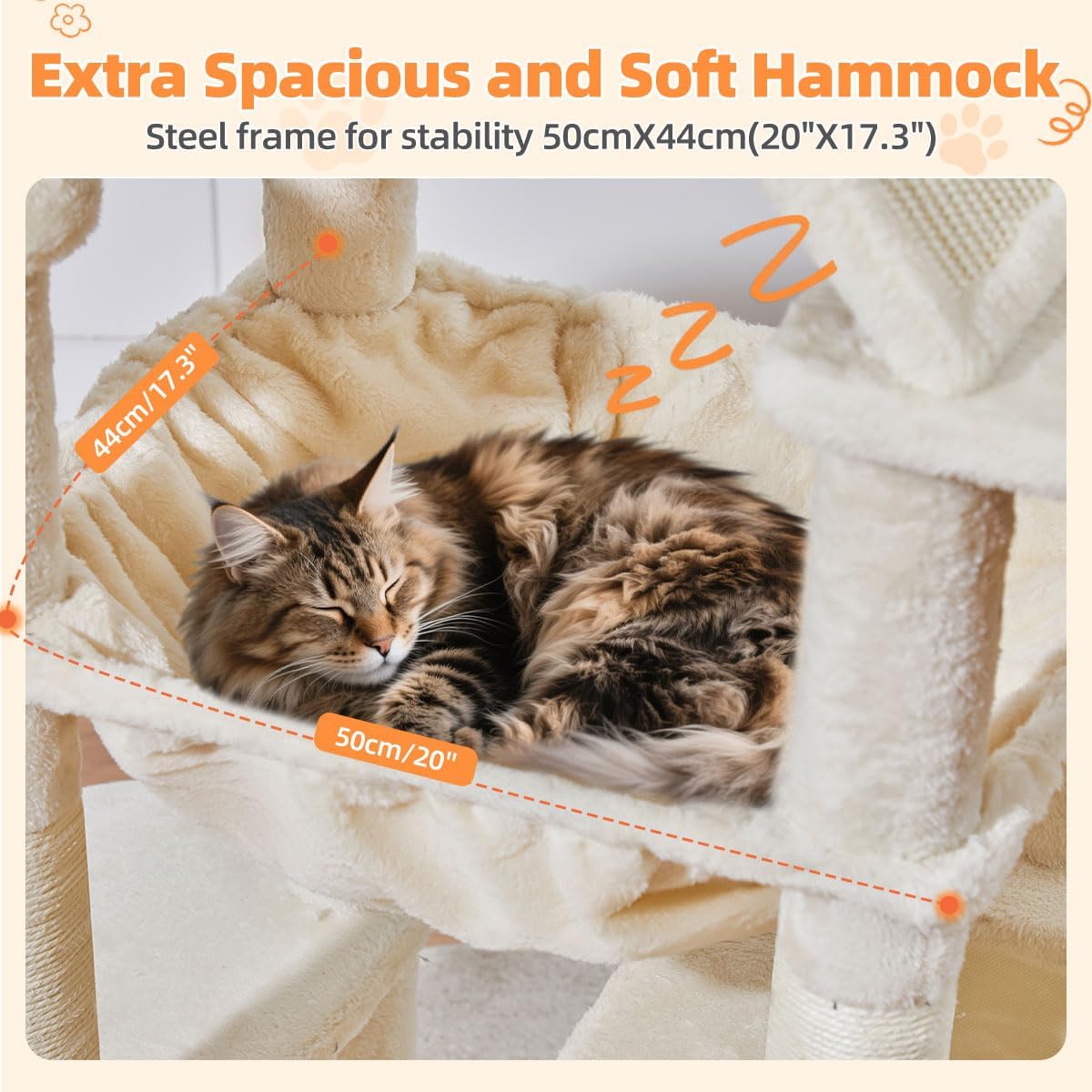 Taoqimiao Cat Tree 71-Inch, Cat Tower for Indoor Cats Large Adult, Multi-Level Large Cat Condo, 8 Sisal Scratching Posts, Metal Frame Cozy Hammock, Scratch Board, 2 Top Perches, Beige MS026LM