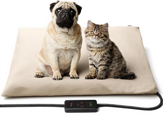 Toozey Pet Heating Pad, 6 Adjustable Temperature Dog Cat Heating Pad with Timer, Waterproof Heated Dog Bed with Chew Resistant Cord, Indoor Electric Pet Heated Mat 28x20in