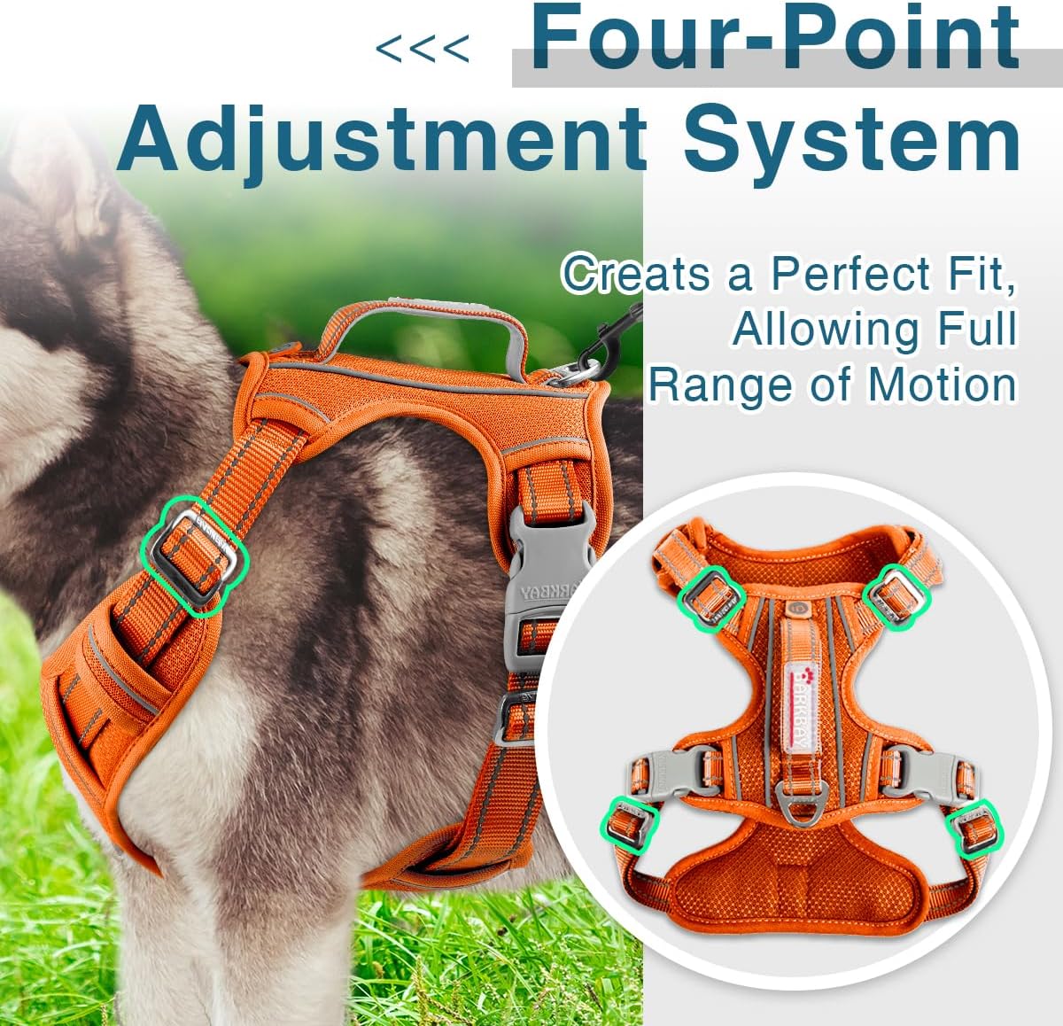 BARKBAY Dog Harness No Pull with ID Tag Pocket - Heavy Duty, Reflective, Easy Control for Large Dogs(Orange,L)
