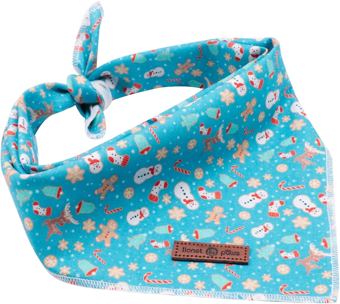 Lionet Paws Christmas Dog Bandana - 1PC Gingerbread Man Dog Bandana, Washable Reversible Cotton Boy Bibs Scarf, Adjustable Square Kerchief for Small to Large Dogs