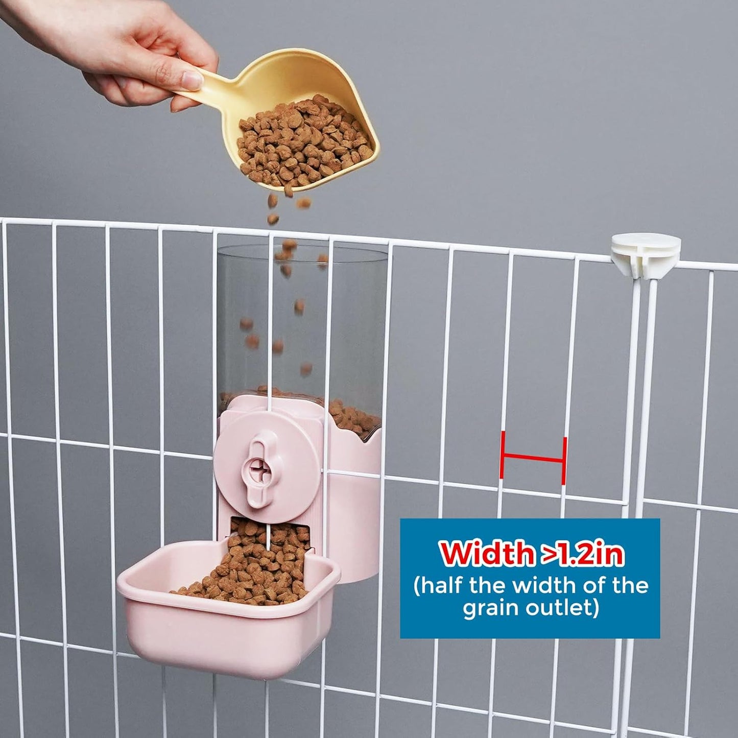 VANNON Small Animal Hanging Automatic Food Dispenser, 35oz Gravity Pet Feeder for Cage, Food Bowl for Rabbit Puppy Cat Ferret Guinea Pig Chinchilla Parrot (Pink)