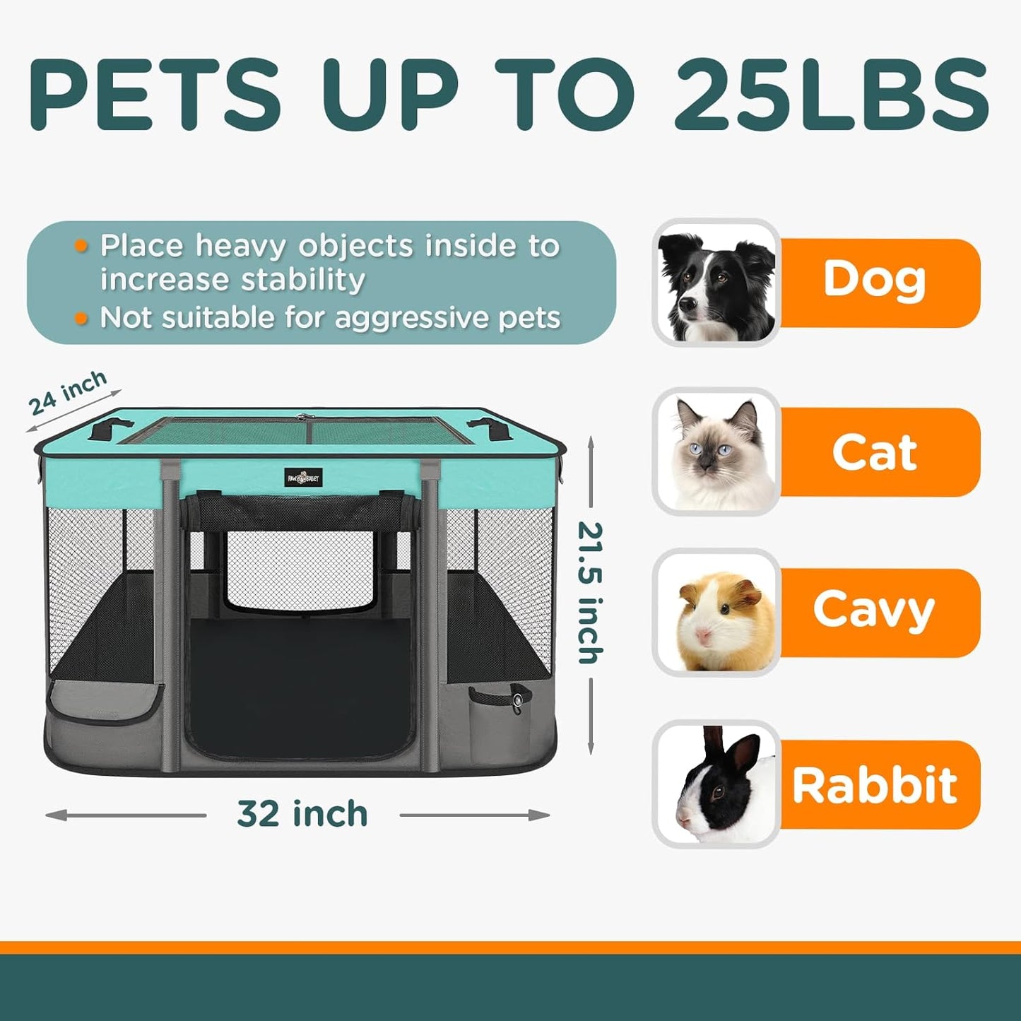 Foldable Pet Kitten Playpen, Waterproof Portable Pet Cat Dog Playpen Kennel Tent for Small Dog Cat, Removable Shade Cover, Come with Free Carrying Case, Indoor Outdoor Use for Small Animals, BlackTeal