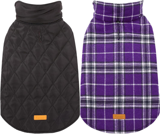 Kuoser Waterproof Dog Coat, Reversible Dog Jacket for Large Dogs, Adjustable Durable Doggie Winter Coat for Groowing Puppies Warm Puppy Cold Weather Apparel, Purple L