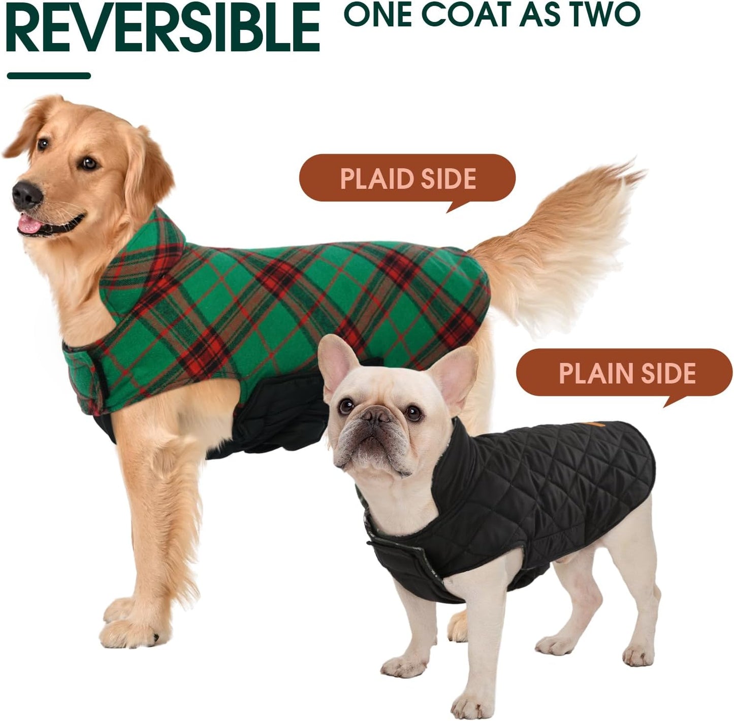 Kuoser Waterproof Dog Coat, Reversible Dog Jacket for Medium Dogs, Adjustable Durable Doggie Winter Coat Warm Puppy Cold Weather Apparel from Small to Large Breed, Christmas Green M