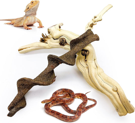BNOSDM Reptile Branches, 15-17inch Snake Climbing Branch, Terrarium Wood Branch Decor, Bearded Dragon Tank Climbing Accessories for Lizard, Gecko, Chameleon, Frog, 2Pcs