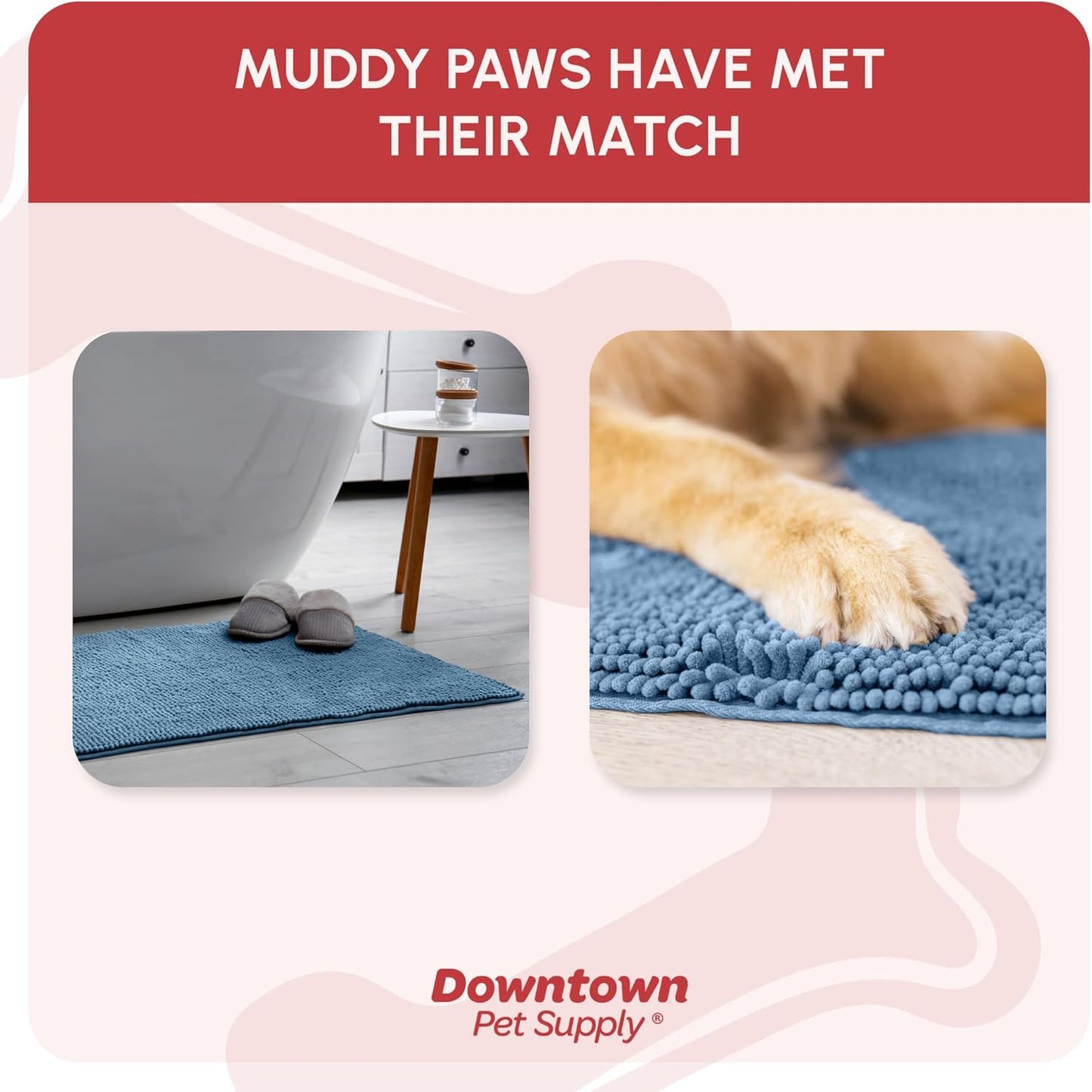 My Doggy Place Microfiber Dog Mat for Muddy Paws, 36" x 26" Faded Denim - Absorbent and Quick-Drying Dog Paw Cleaning Mat, Washer and Dryer Safe - Non-Slip Rubber Backed Dog Floor Mat, Large