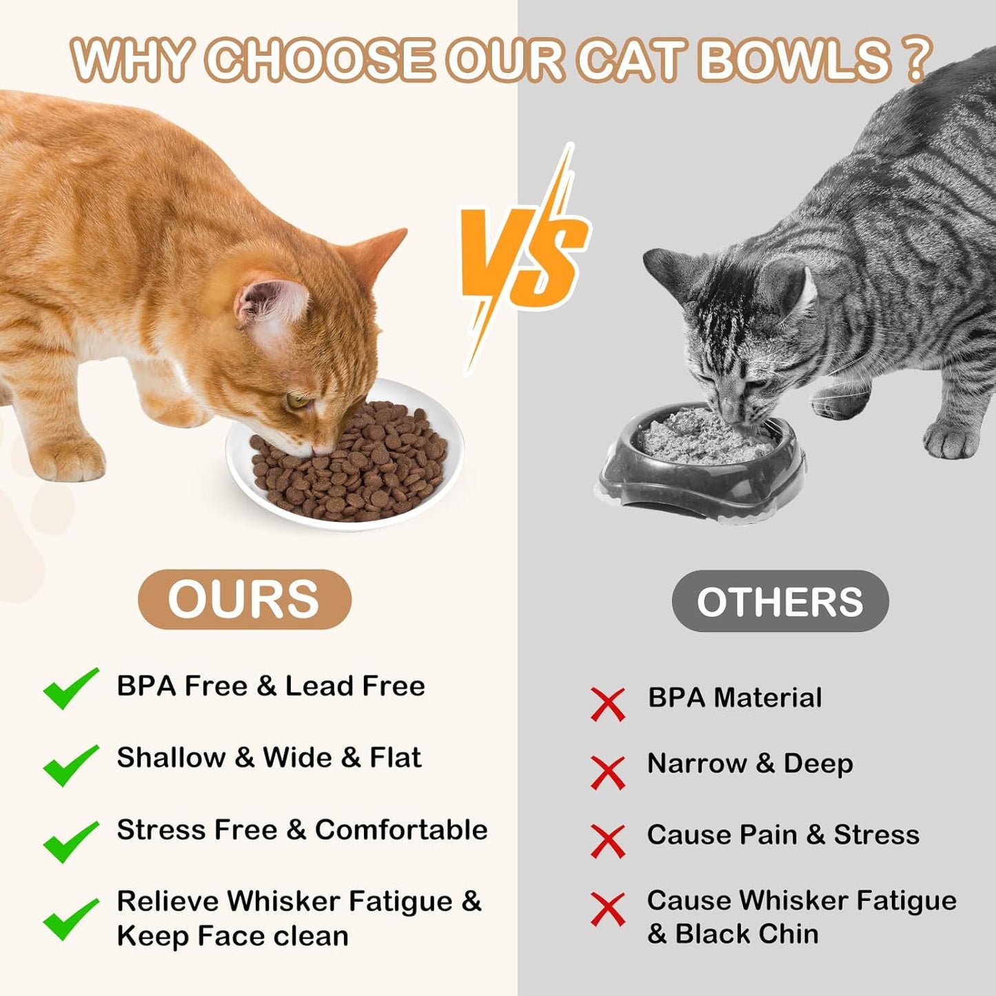 TRUVIC 4 Pack Ceramic Cat Food Bowls, 5.9 Inch Ceramic Cat Dishes Set for Indoor Cats and Small Dogs, Anti Whisker Fatigue Kitten Bowls, Wide Shallow Kitten Plates for Food and Water (Cute Face)