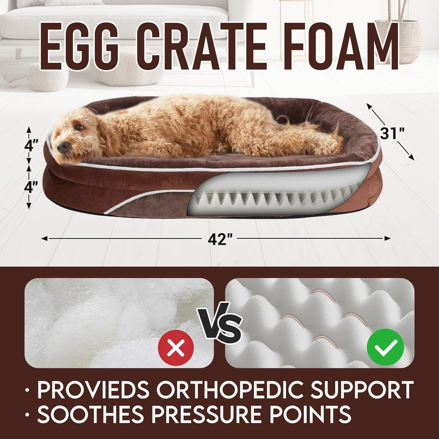 OhGeni Orthopedic Big Dog Couch Pet Sofa XL Sized Cat Beds with Comfort Foam Support, Soft Comfortable Fabric, Machine Washable Waterproof Removable Cover, 42-Inch (Brown)