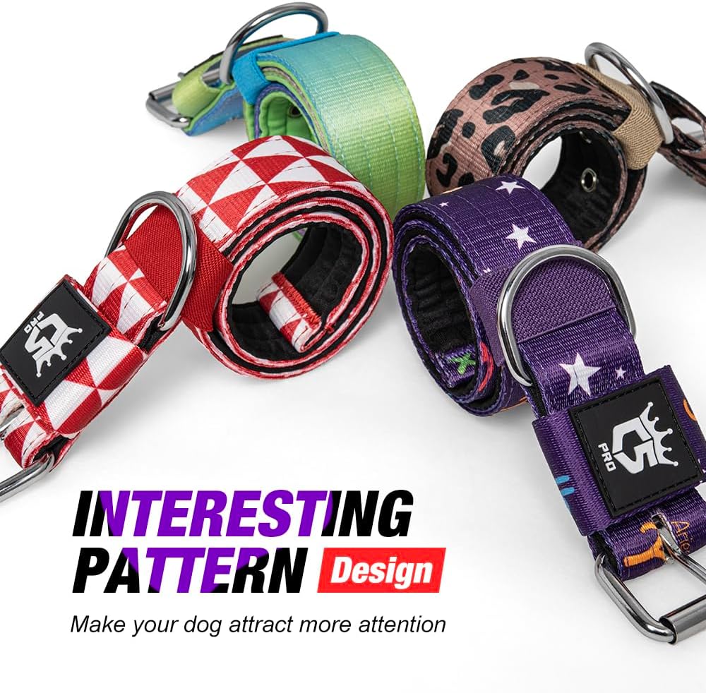 TSPRO Tactical Dog Collar 1.5 Inch Wide Thick Dog Collars with Heavy Duty Metal Buckle, Durable, Strong, Adjustable for Medium to Large Dogs (Rainbow M)