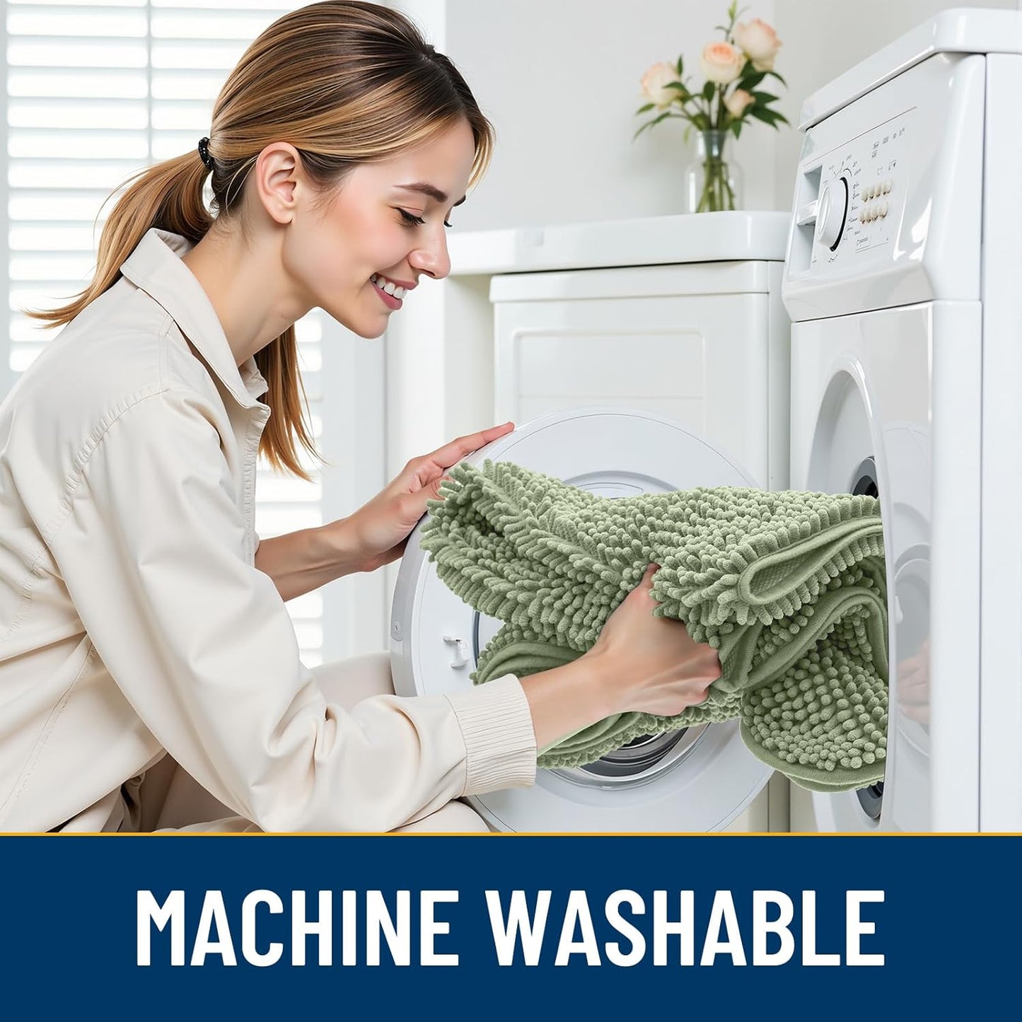 Smiry Dog Door Mat for Muddy Paws 47x24, Absorbs Moisture and Dirt Doormat, Non-Slip Washable Quick Dry Chenille Front Door Mat Indoor Entrance, Entryway Carpet for Inside Floor, Sage Green