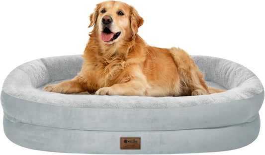 Orthopedic Waterproof Large Dog Bed: Memory Foam Washable Dog Bed with Bolsters - XL Removable Washable Cover for Medium Large Sized Pet - Non-Slip Bottom - Silver
