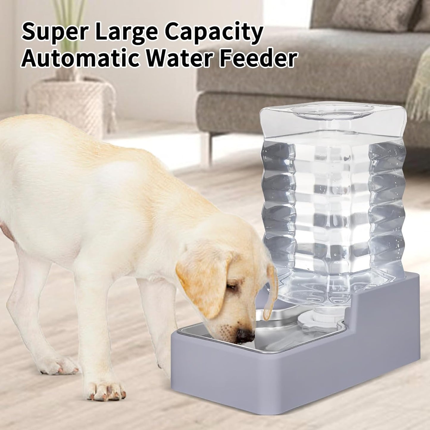 Automatic Water Dispenser Large: Upgraded 100% BPA-Free 8L Light Gray Stainless Steel Bowl Gravity Waterer for Medium/Large Pets