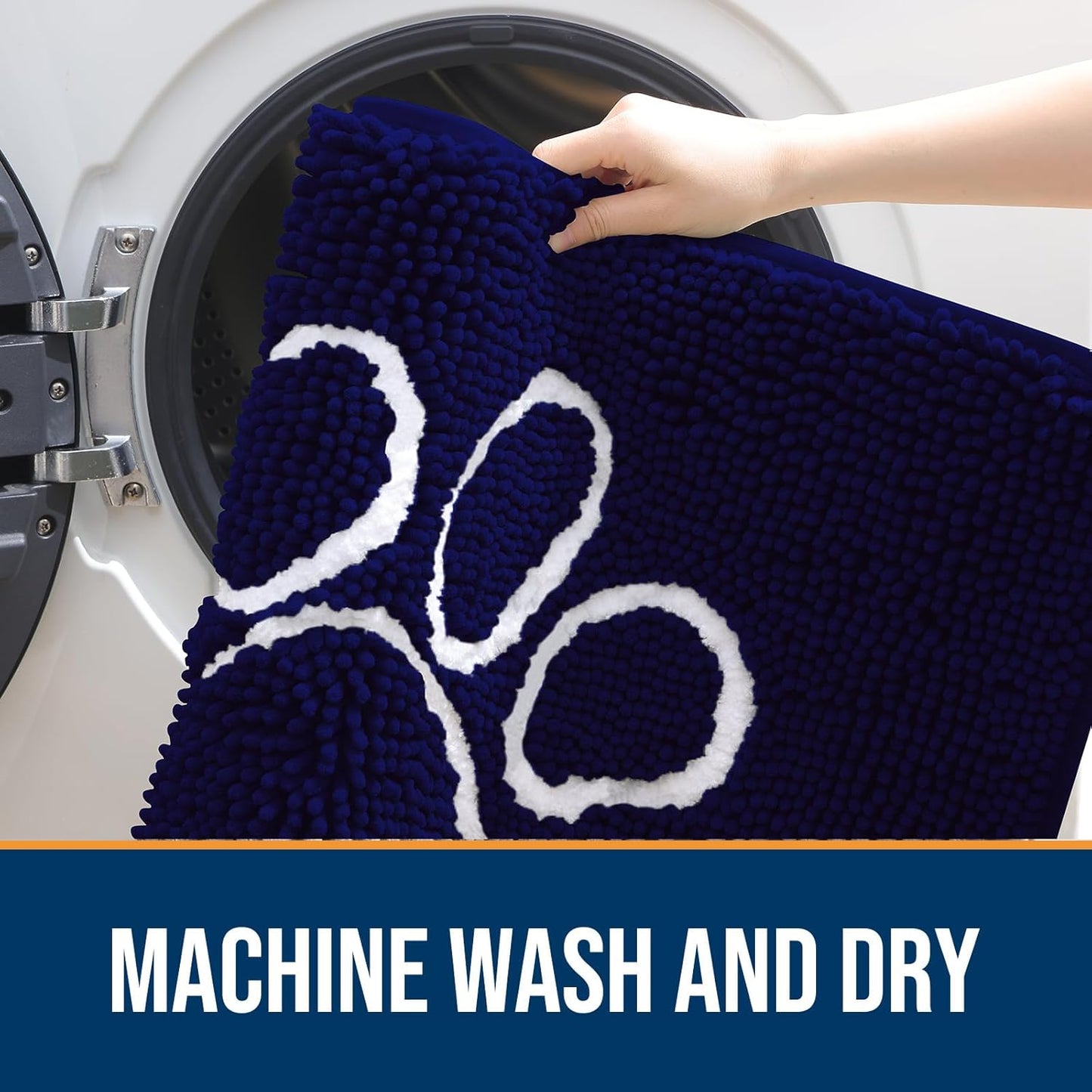 OLANLY Door Mat for Muddy Dog Paws 59x35, Ultra Absorbent Chenille Mud Doormat with Paw Print Design, Non-Slip Washable Doormat for Indoor Entryway, Quick-Dry Pet Bed Mats for Dirty Dogs, Navy Blue