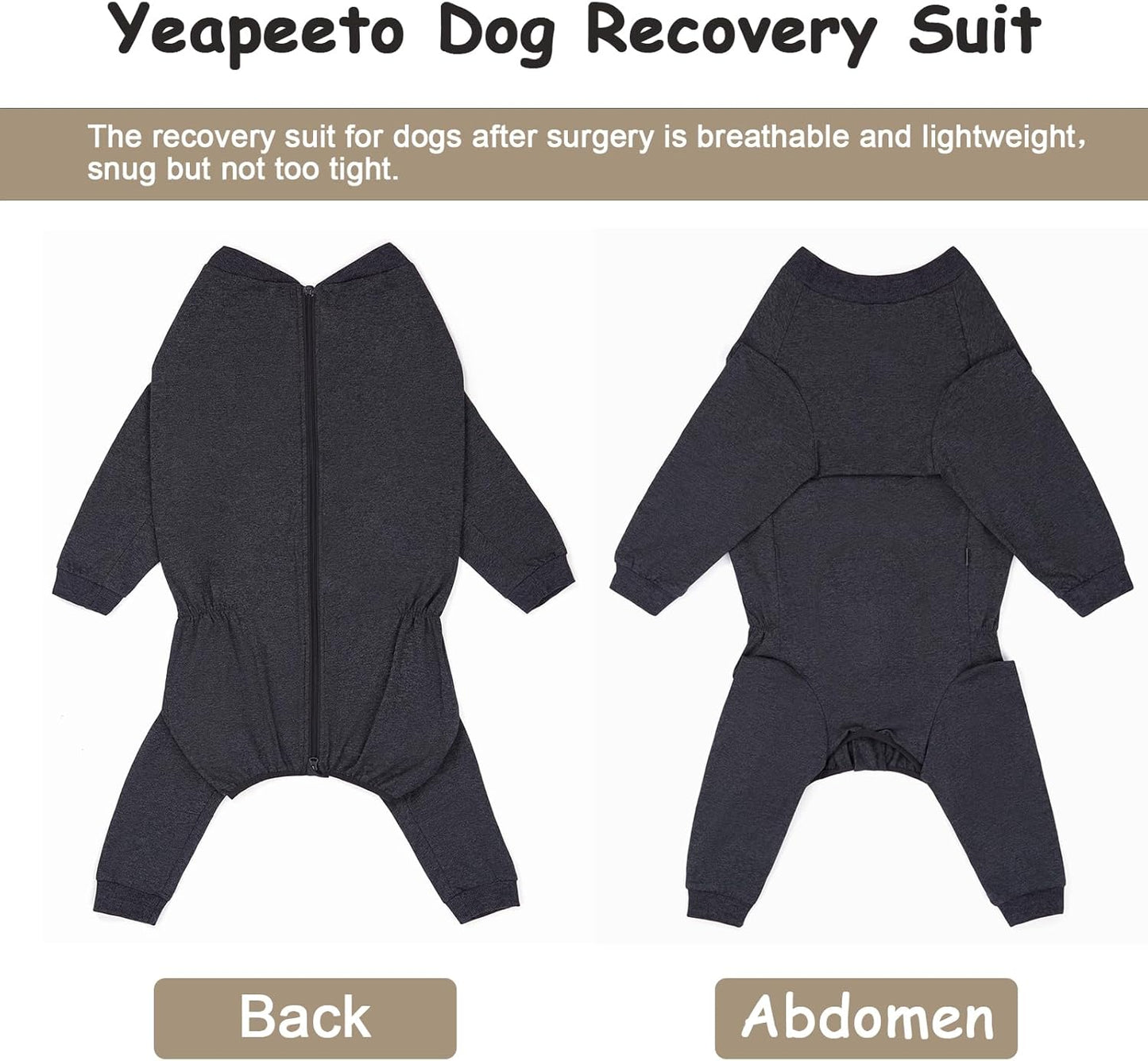 Yeapeeto Dog Onesie Surgery Recovery Suit for Large Medium Bodysuit Dogs Pajamas PJS Full Body for Shedding, Prevent Licking, Wound Protection, Cone Alternative(3XL,Dark Grey)