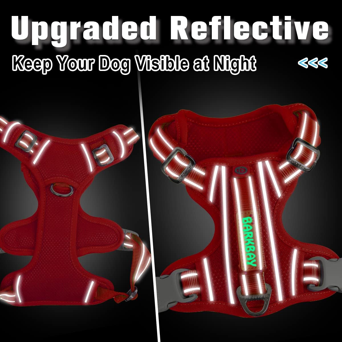 BARKBAY Dog Harness No Pull with ID Tag Pocket - Heavy Duty, Reflective, Easy Control for Large Dogs(Red,L)